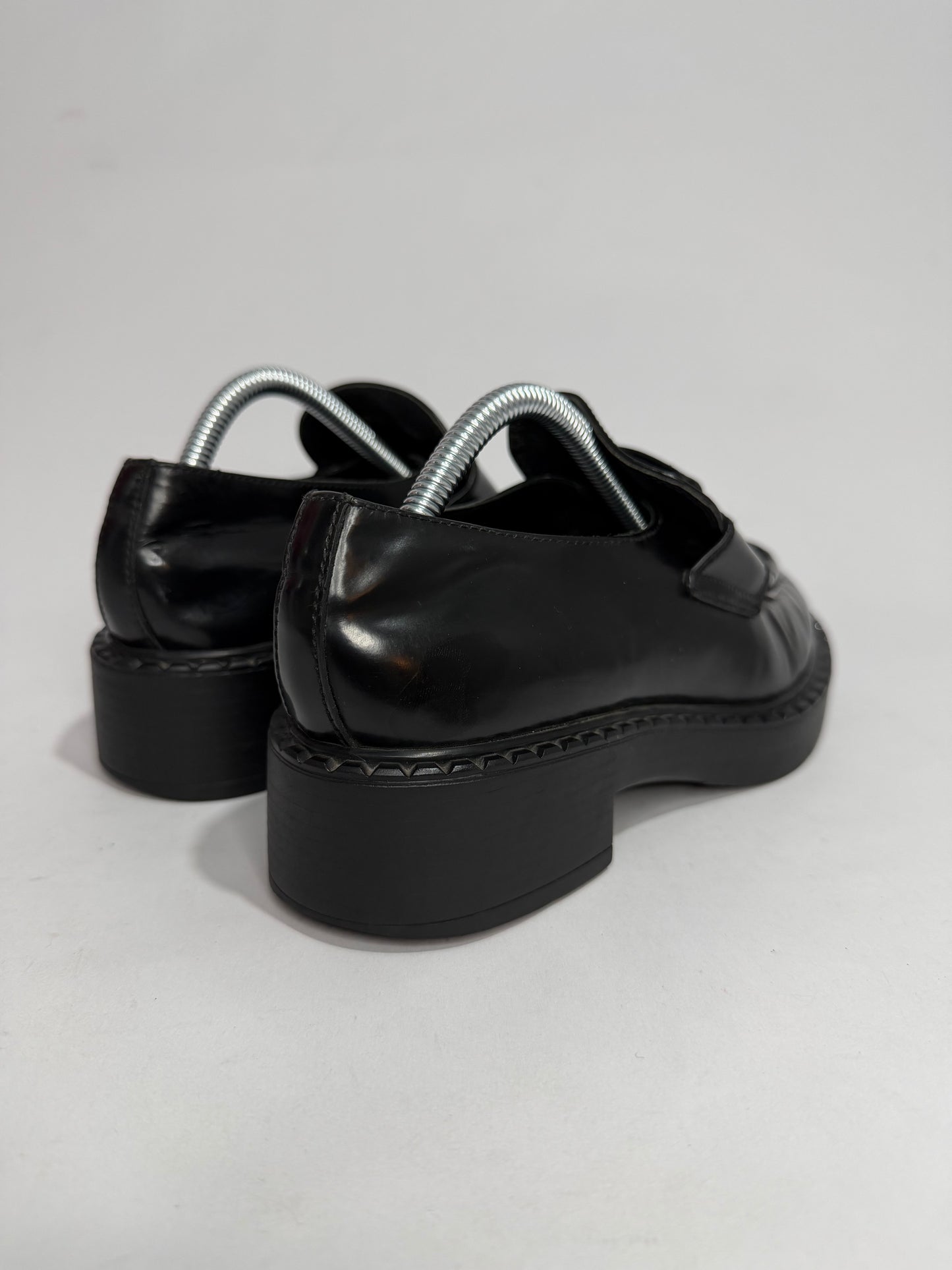 PRADA Vernice Metal Triangle Logo 50mm Loafers Size 36 EU/6 US/ 3UK