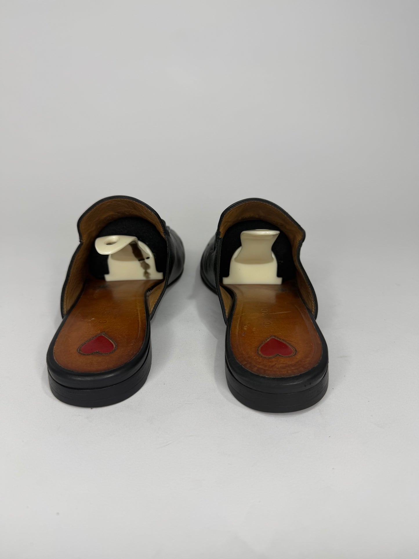 Gucci Black Leather Rose Embroidered Princetown Horsebit Flat Mules Size 39 EU/ 9 US / 6 UK