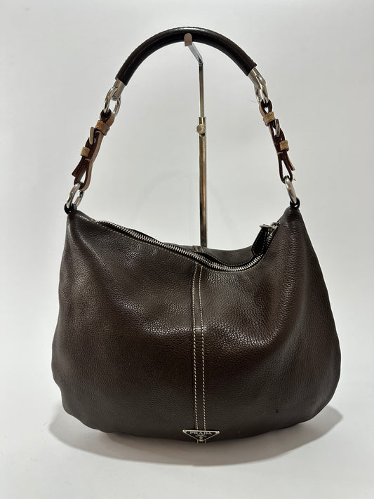 Prada Brown Vitello Daino Shoulder Bag Dark brown