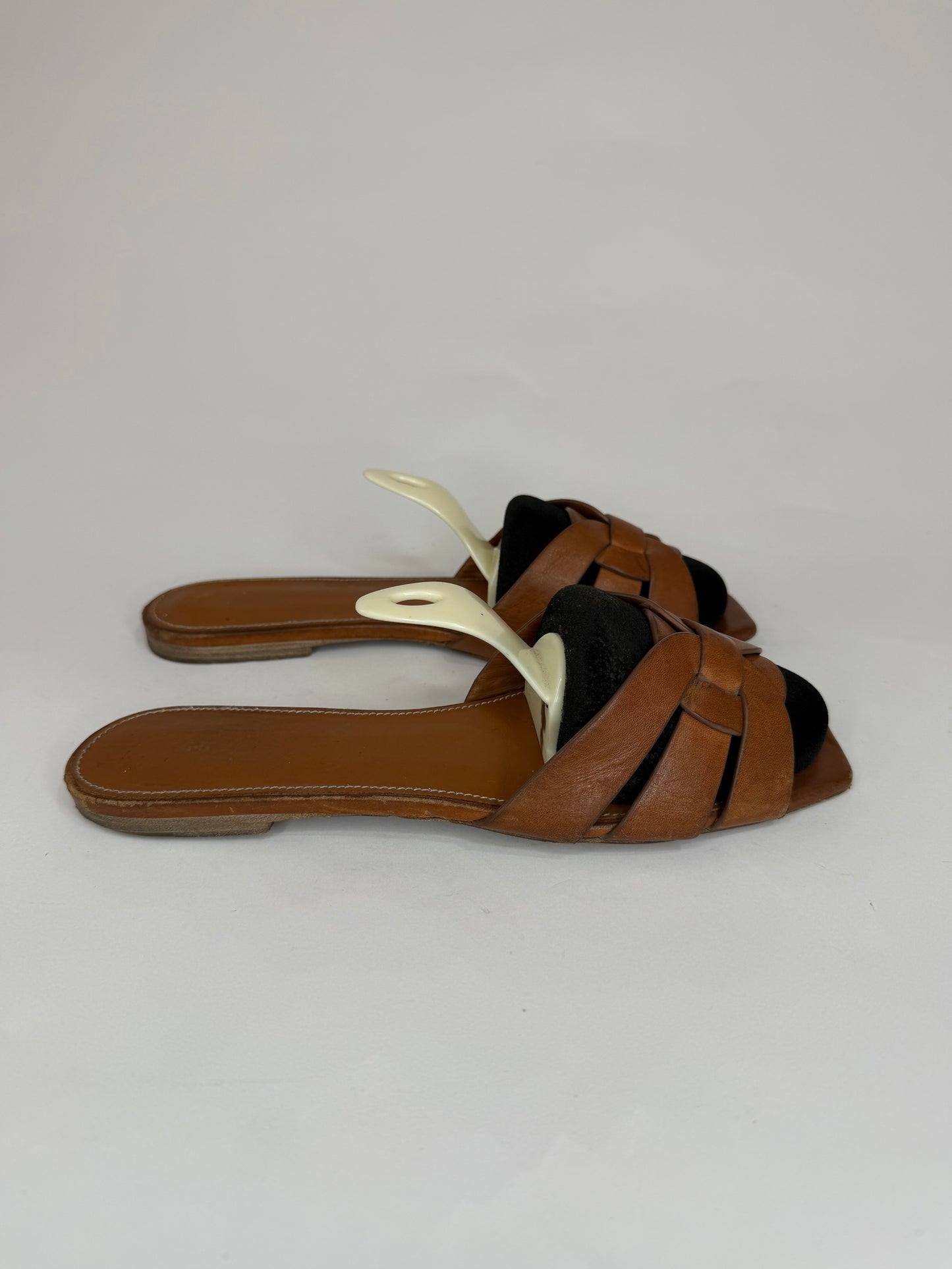 Saint Laurent Paris Brown Leather Tribute Flat Sandals Size 39.5 EU/ 9.5 US / 6.5 UK