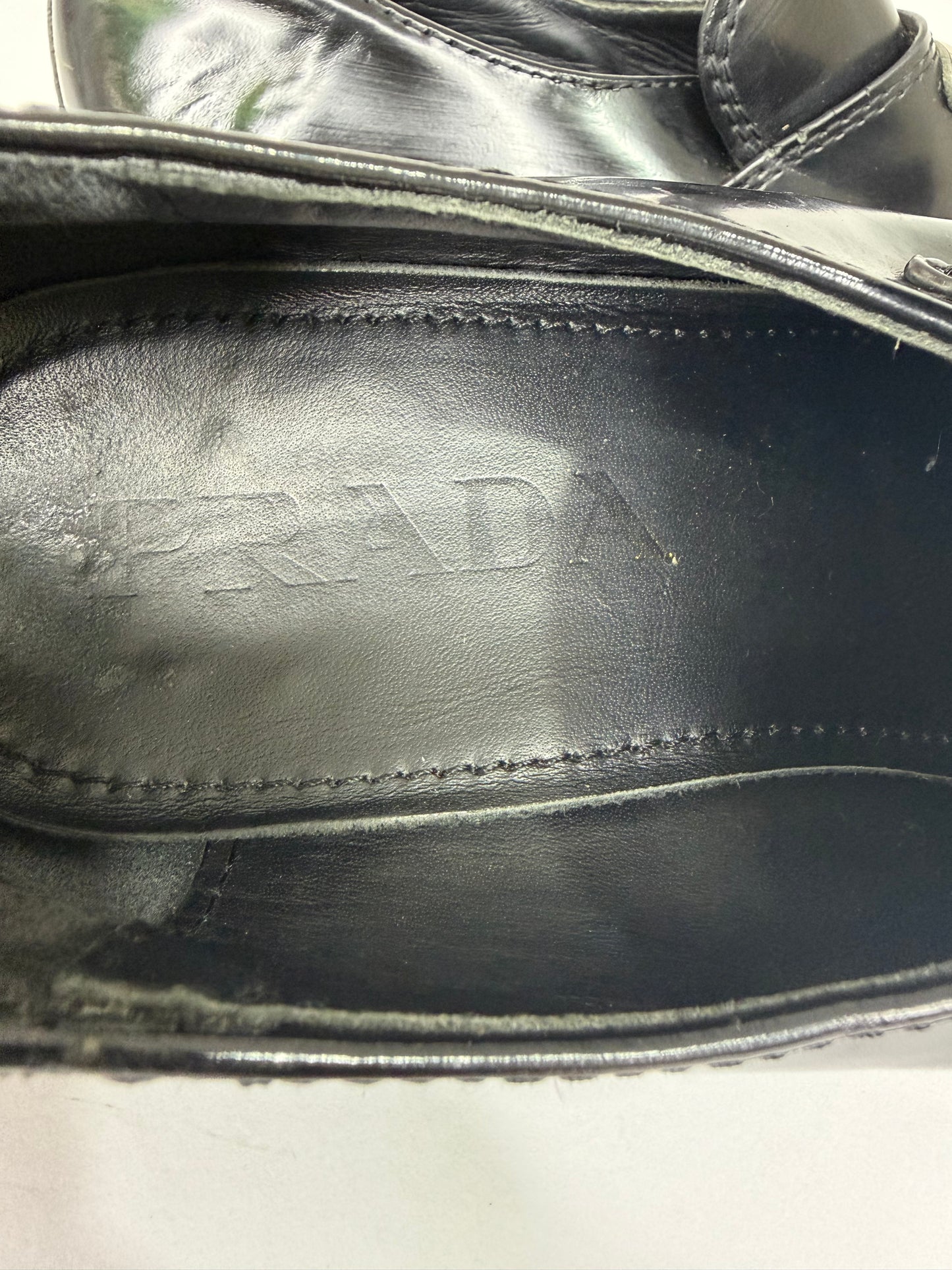 PRADA Vernice Metal Triangle Logo 50mm Loafers Size 36 EU/6 US/ 3UK