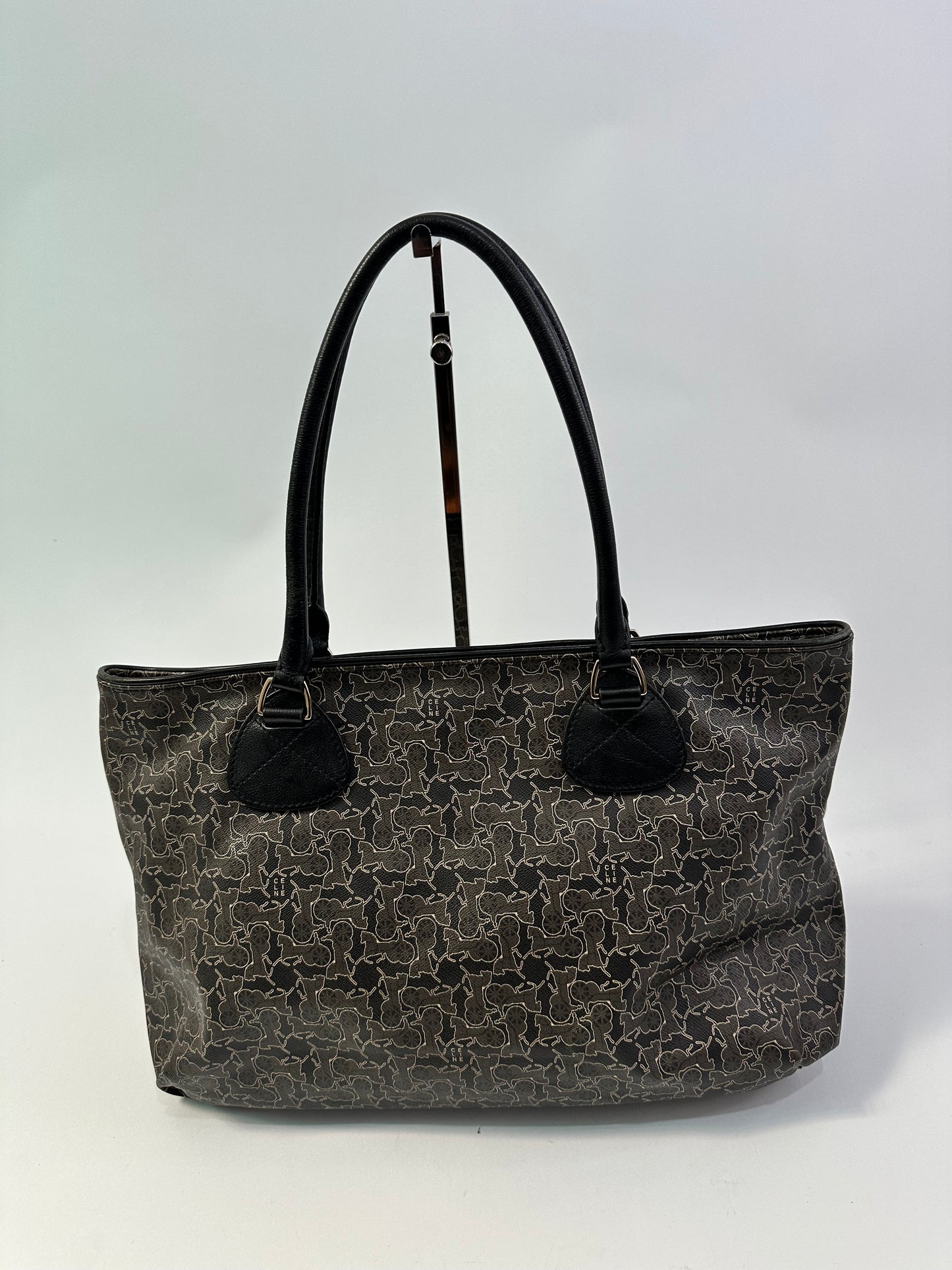 Vintage Celine Gray Carriage Shoulder Bag Black