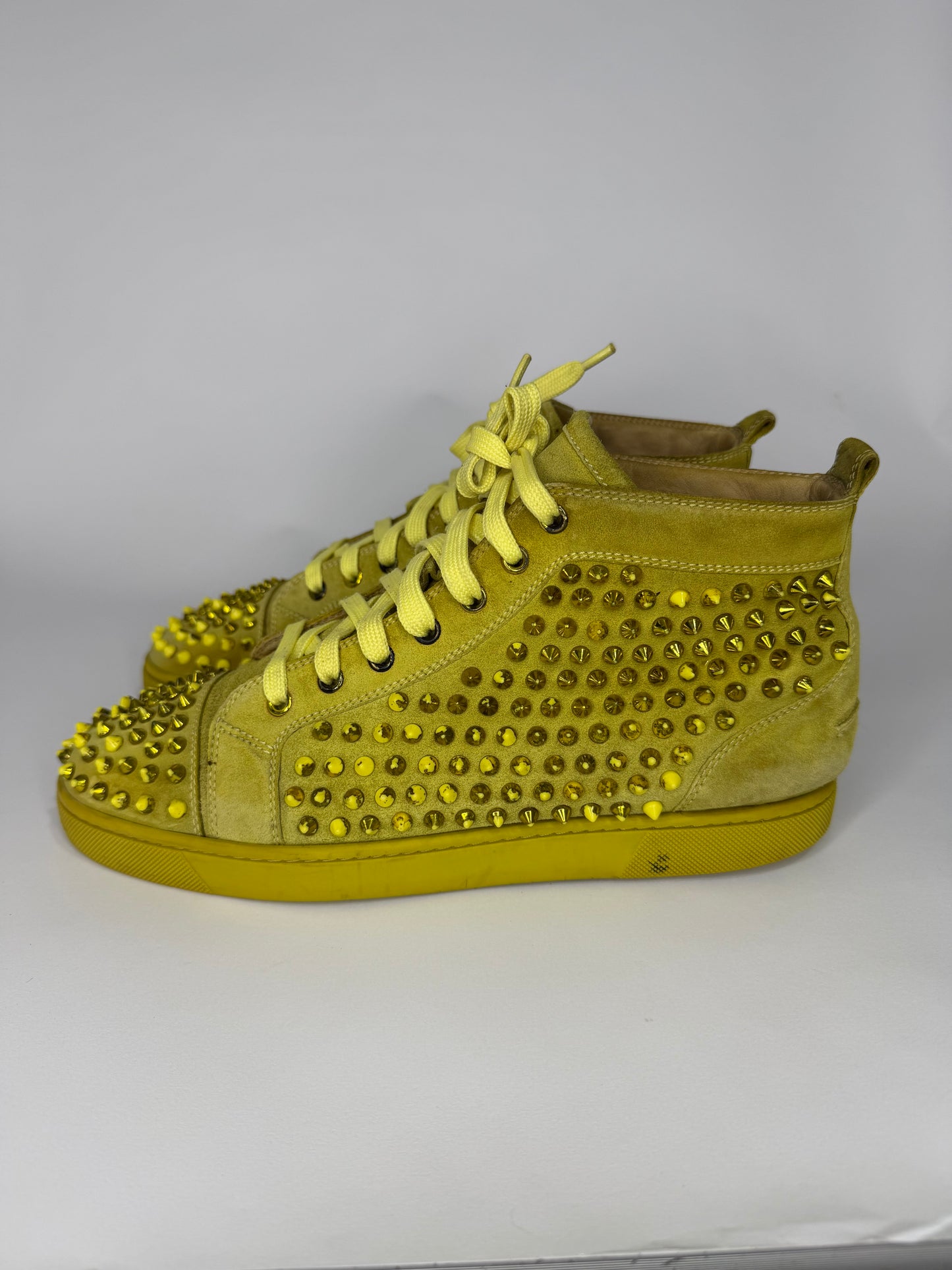Christian Louboutin Louis Spikes  Yellow Suede High Top Sneakers Size 43 EU/ 9 UK/ 10 US