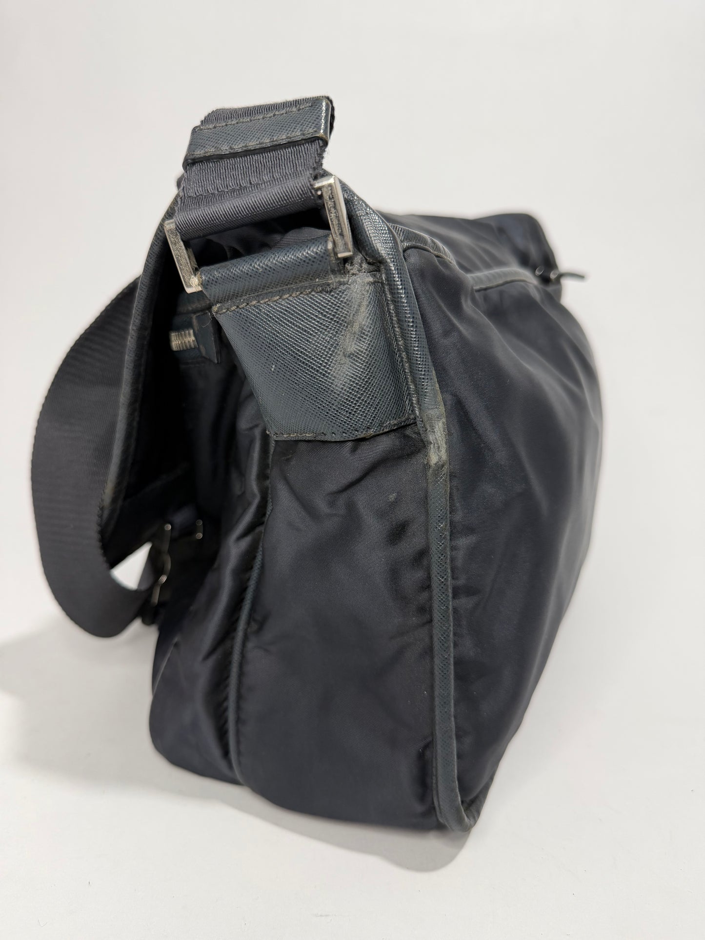 Prada Navy Nylon Flap Messenger Bag