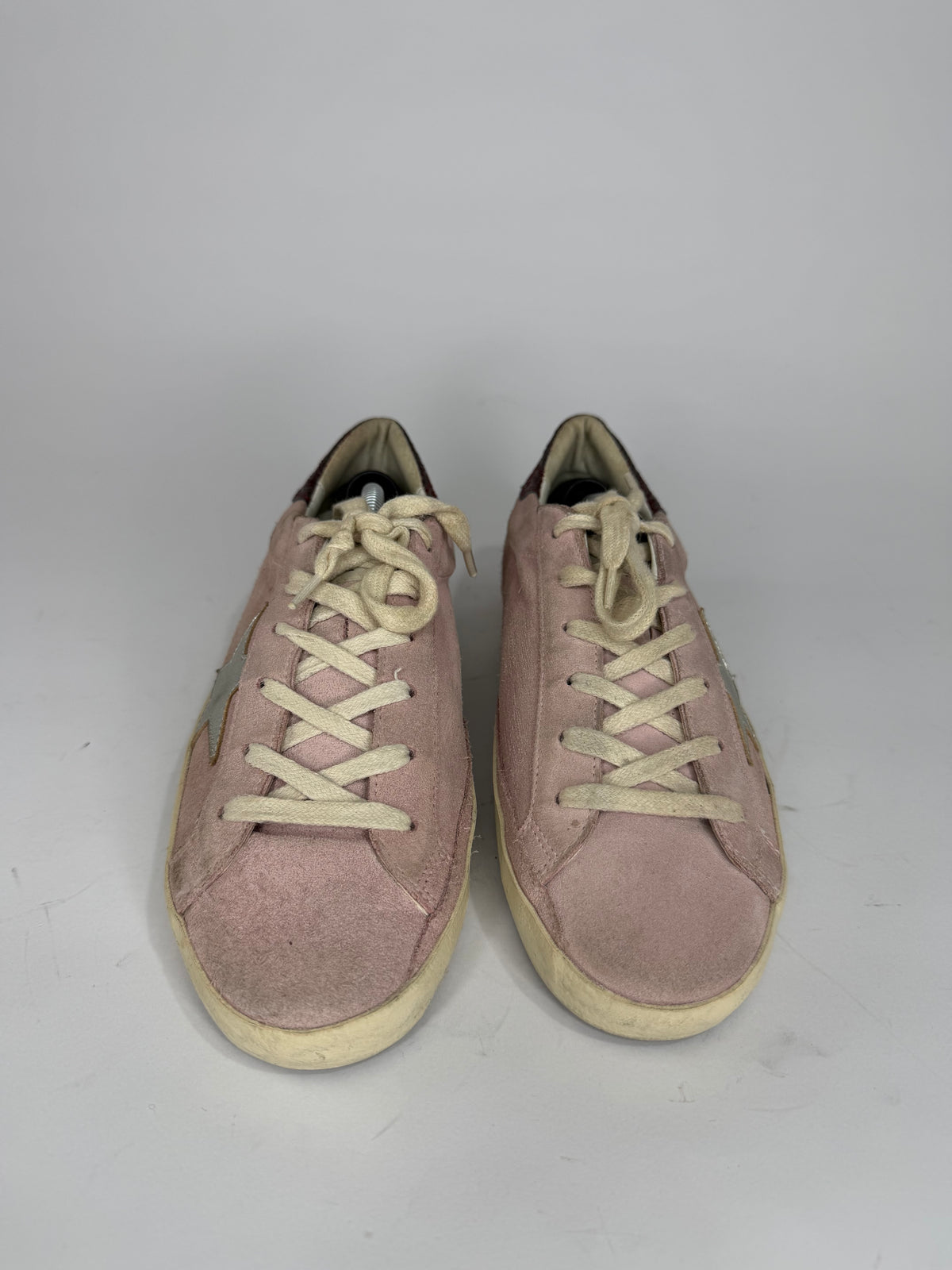 Golden Goose Superstar Pink Suede & Silver Heel Tab Distressed Sneakers Size 38 EU/ 8 US/ 5 UK