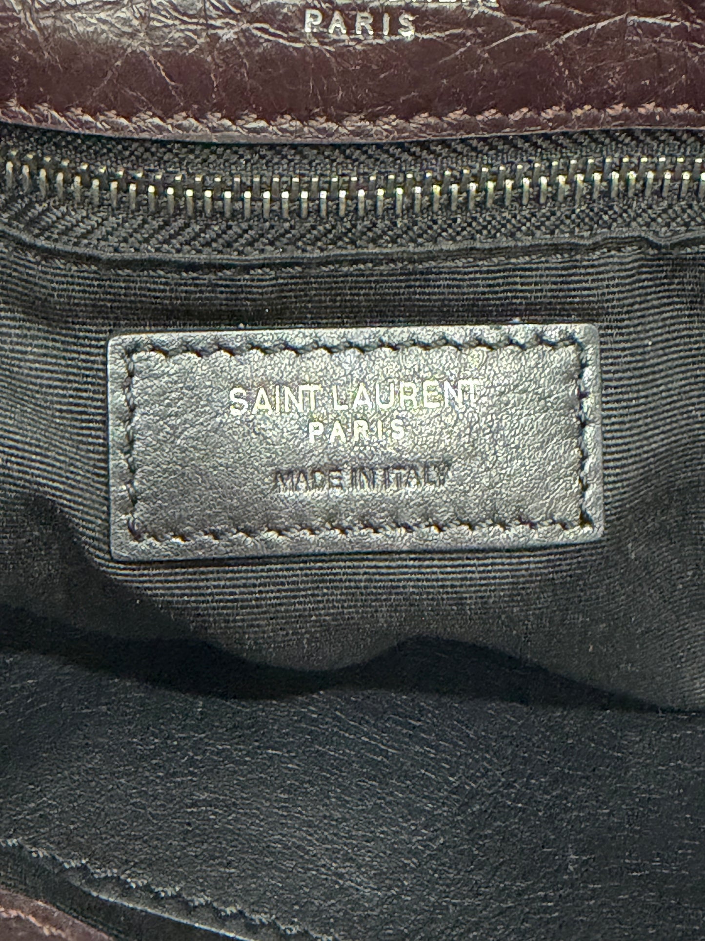 SAINT LAURENT
Crinkled Calfskin Matelasse Monogram Medium Niki Chain Satchel Brown