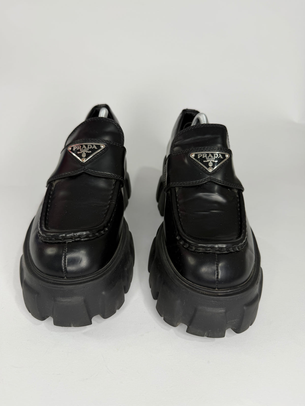 Prada Black Leather Monolith Platform Derby Sneakers Size 38 EU/ 8 US / 5 UK