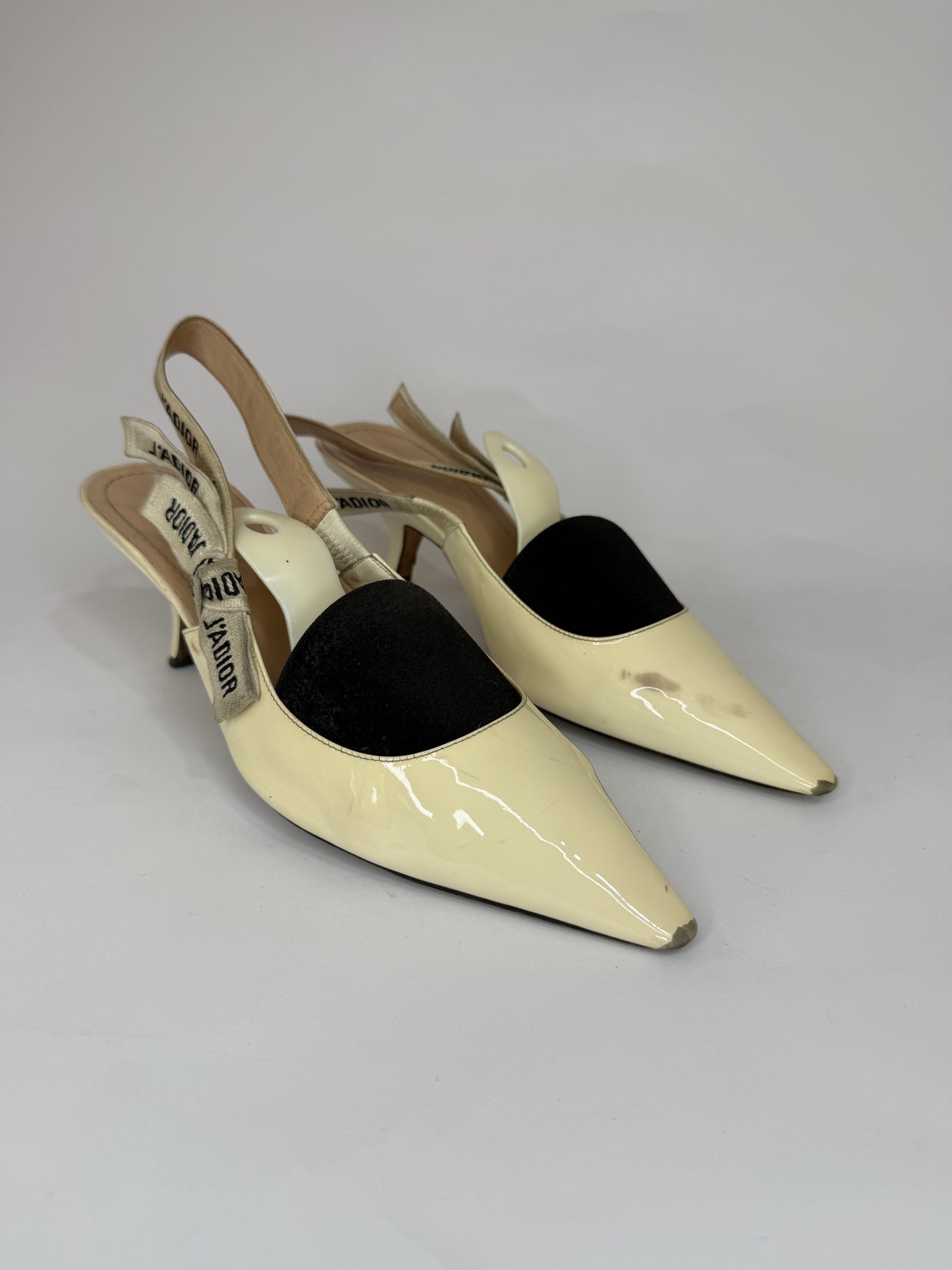 Dior Cream Patent Leather J'Adior Slingback Pumps Size 39