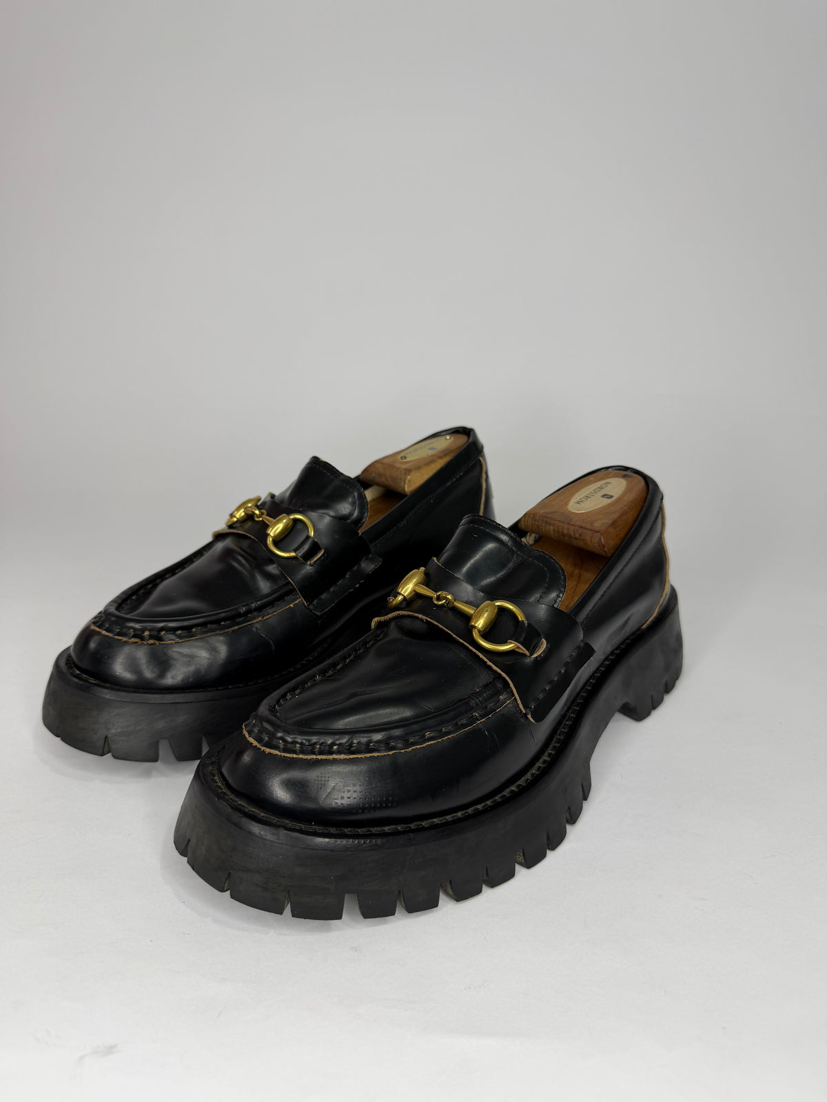 GUCCI
Cordovan Lux Womens Harald Horsebit 25mm Platform Loafers Black Size 40 EU/ 10 US