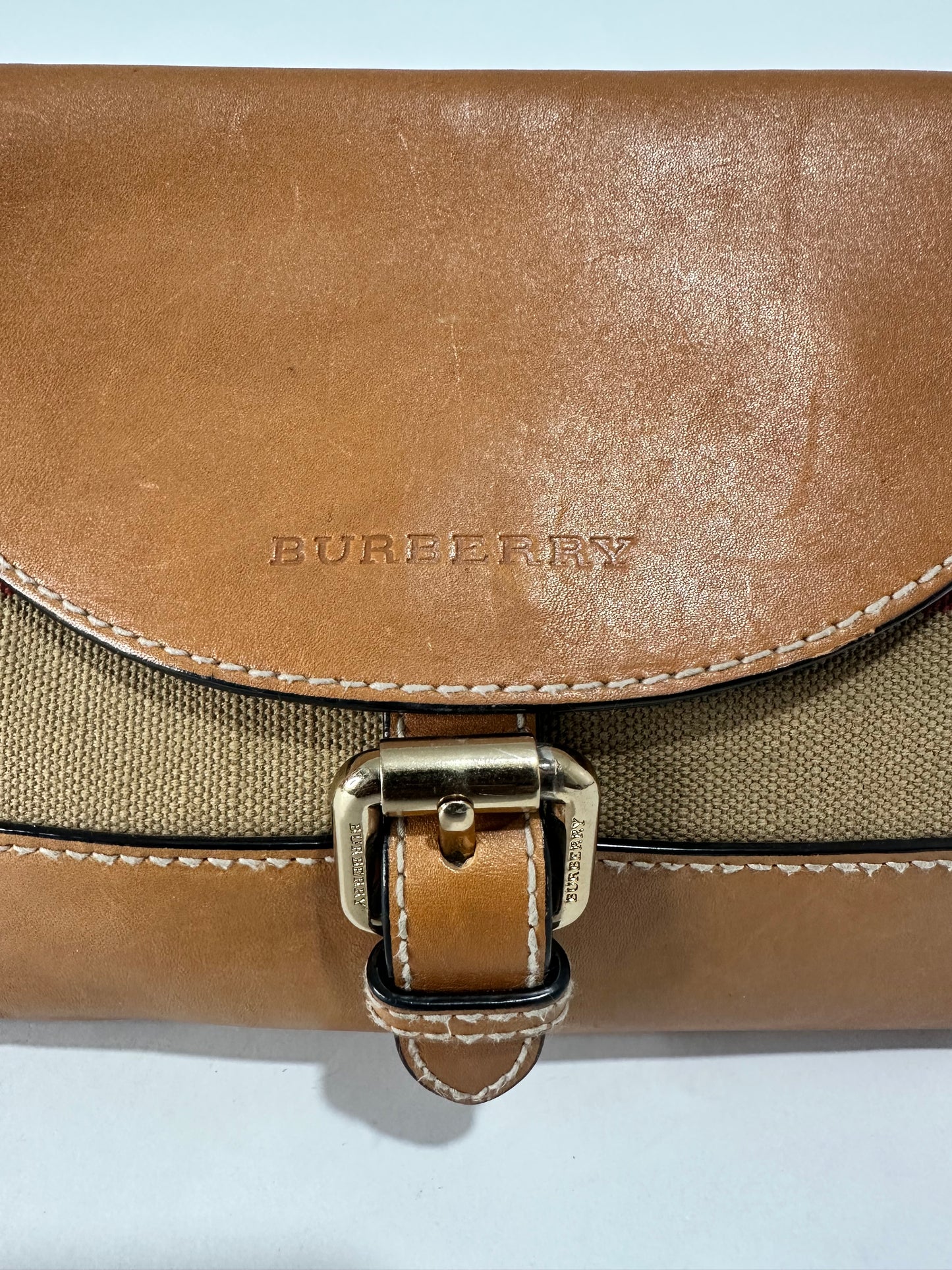 BURBERRY  Mega Check Grainy Calfskin Small Gowan Messenger Bag Brown