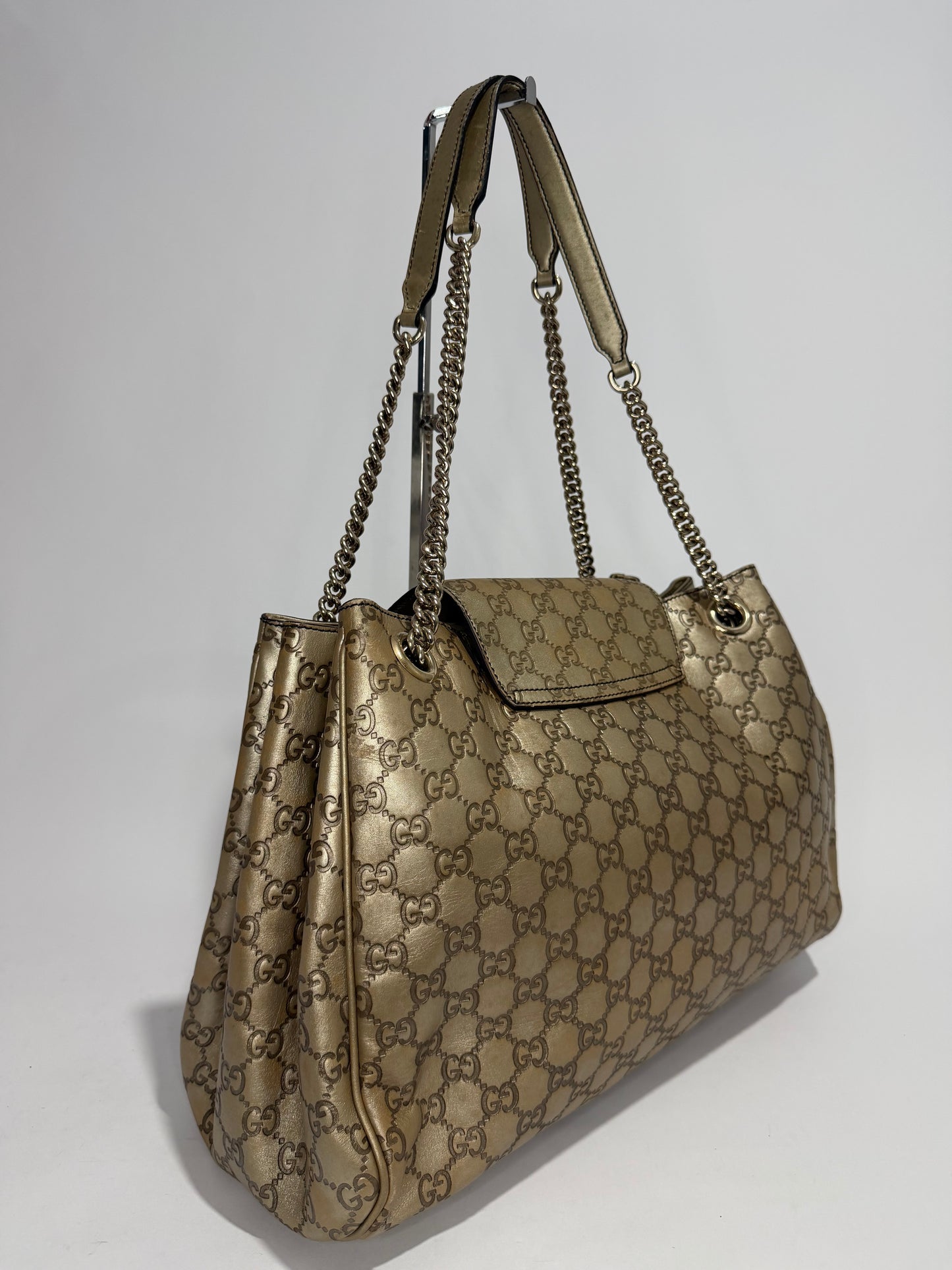 Gucci Beige Metallic Guccissima eather Large Emily Chain Shoulder Bag