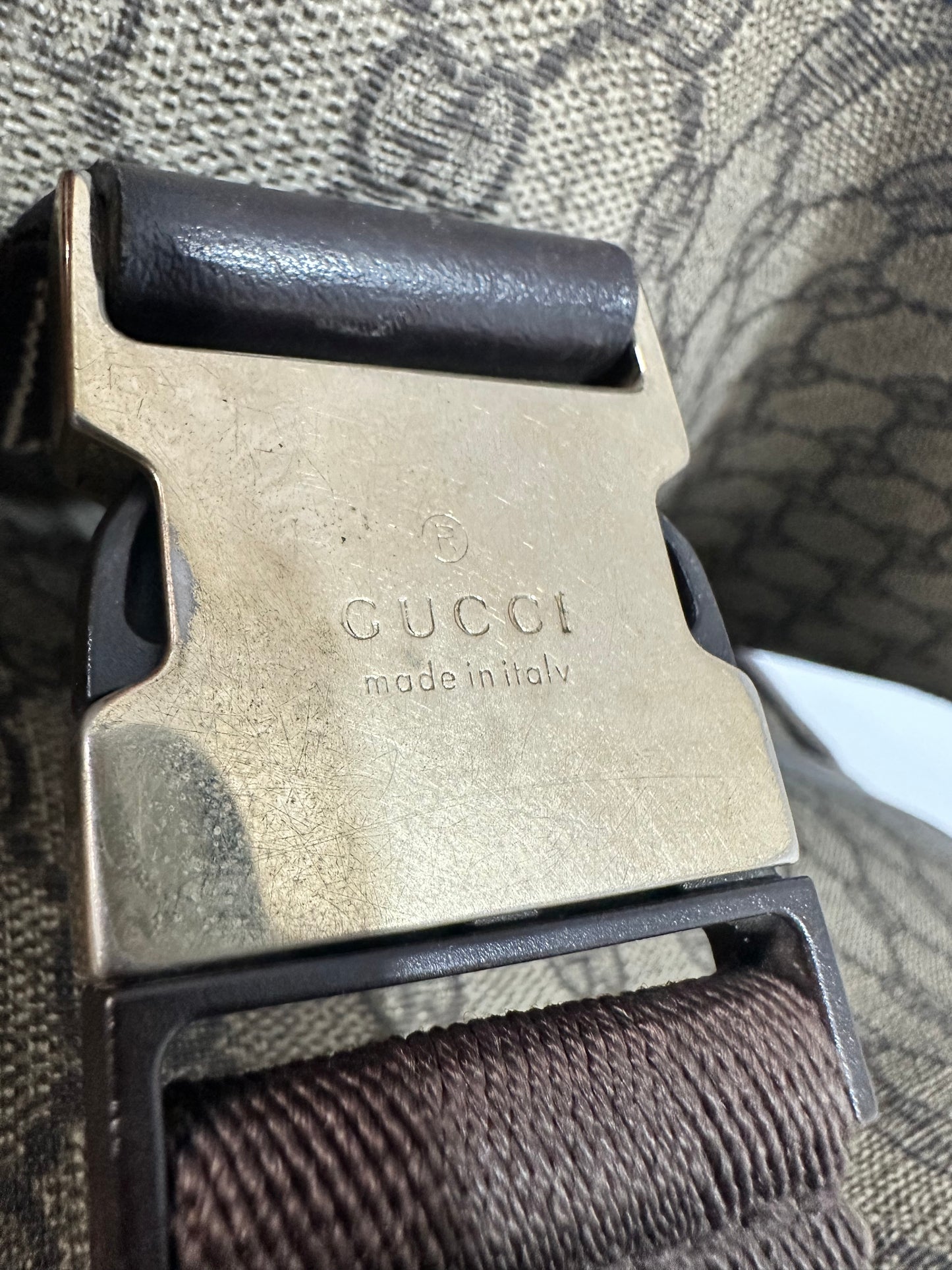 GUCCI  GG Plus Monogram Large Double Buckle Flap Messenger Bag Beige Brown