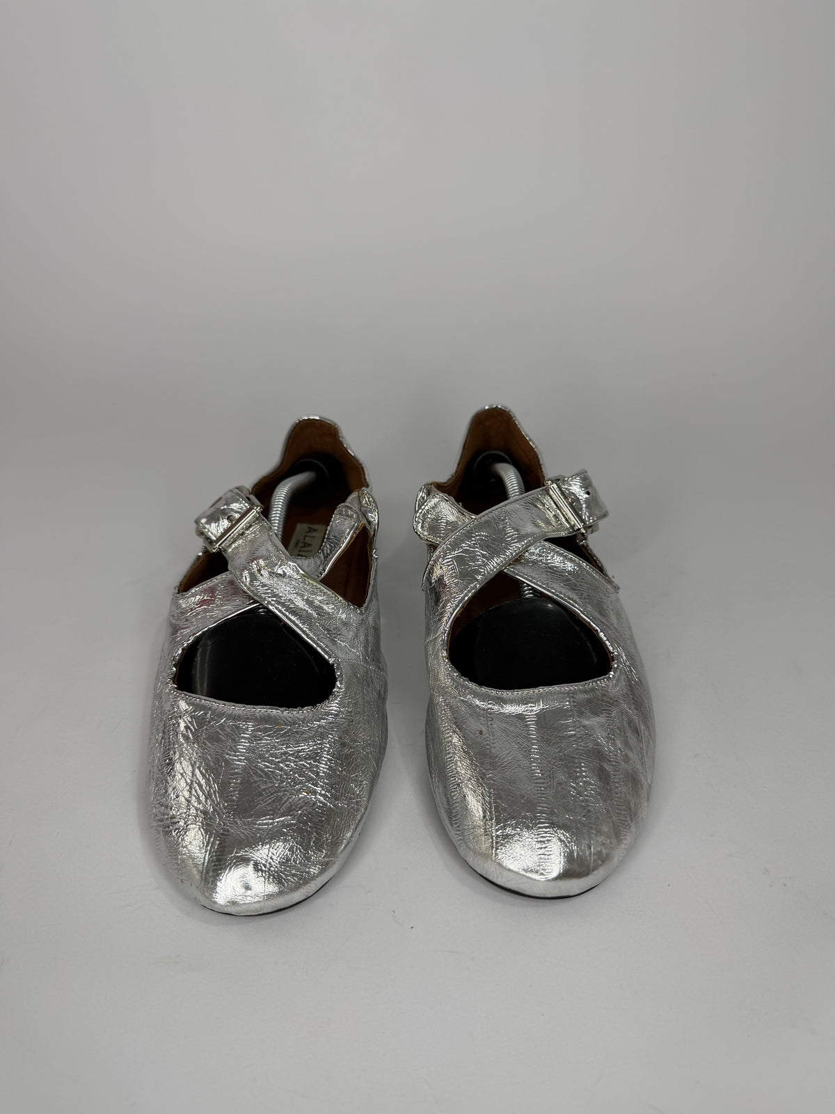 ALAÏA Silver Criss Cross Ballerina Flats Size 39 EU/ 9 US / 6 UK
