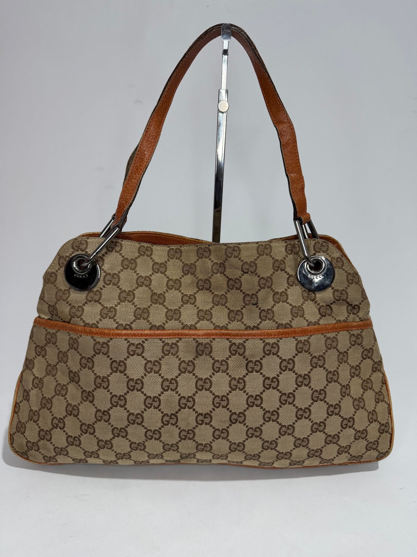 Gucci Beige/Brown GG Canvas and Leather Eclipse Shoulder Bag