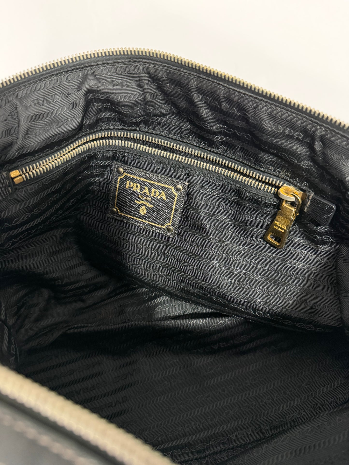 Prada Black Saffiano Leather trimmed Nylon Tessuto Tote Bag