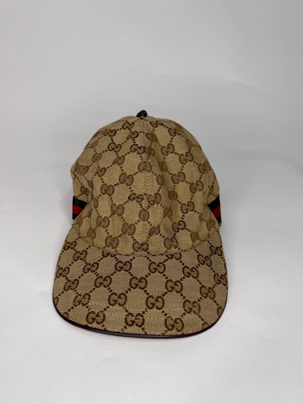 Gucci Beige Logo Monogram Web Stripe Detail Canvas Baseball Cap XL