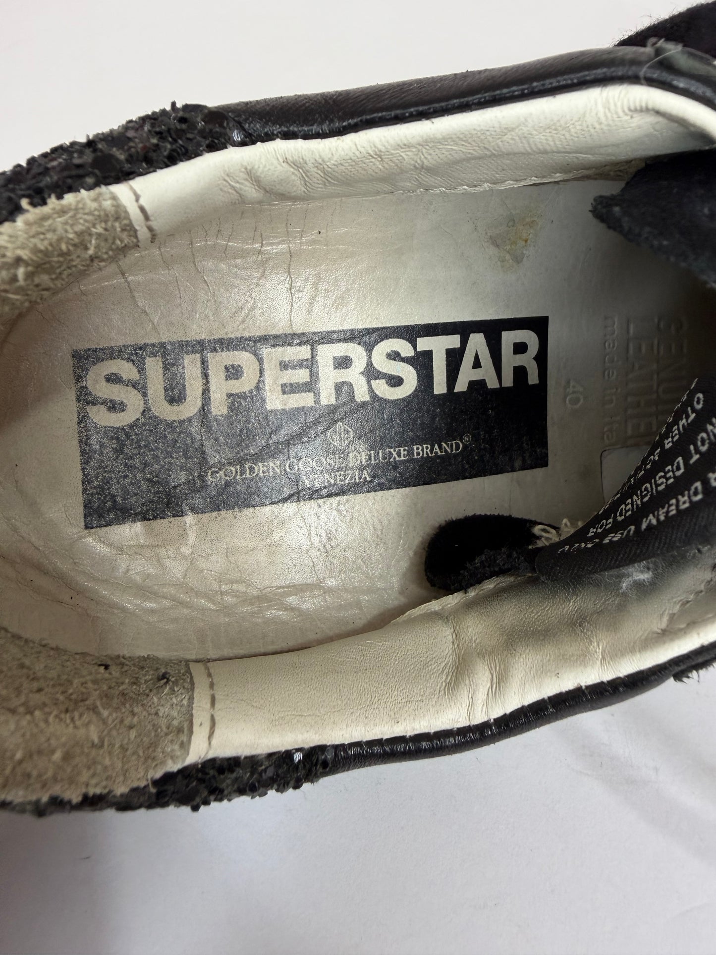 Golden Goose Super Star Black Leather and Suede Lace Up Sneakers Size 40 EU/ 8 US / 7 UK