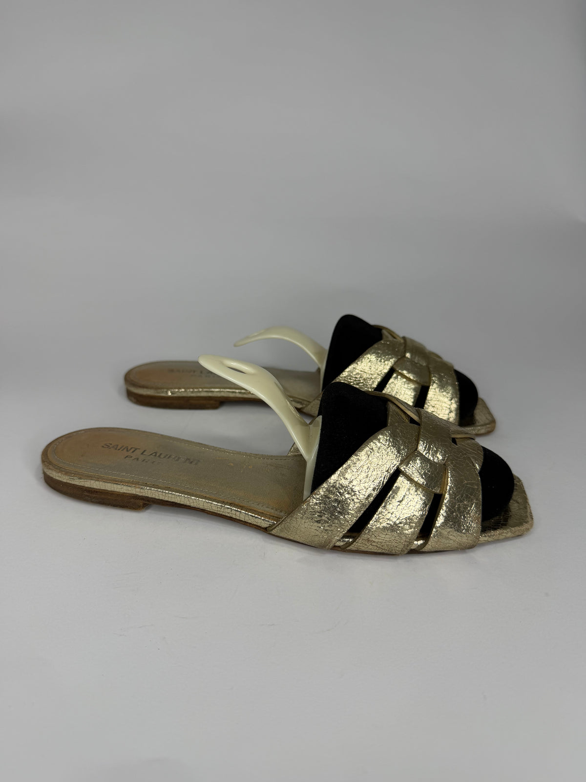 Saint Laurent Paris Gold Leather Tribute Flat Sandals Size 38 EU/ 8US / 5 UK
