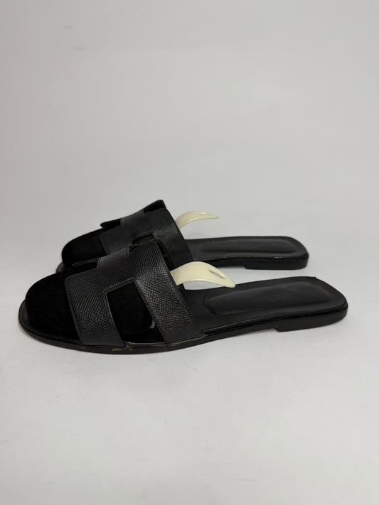 HERMES Black Epsom Oran Sandals Size 42 EU/12 US / 8 UK