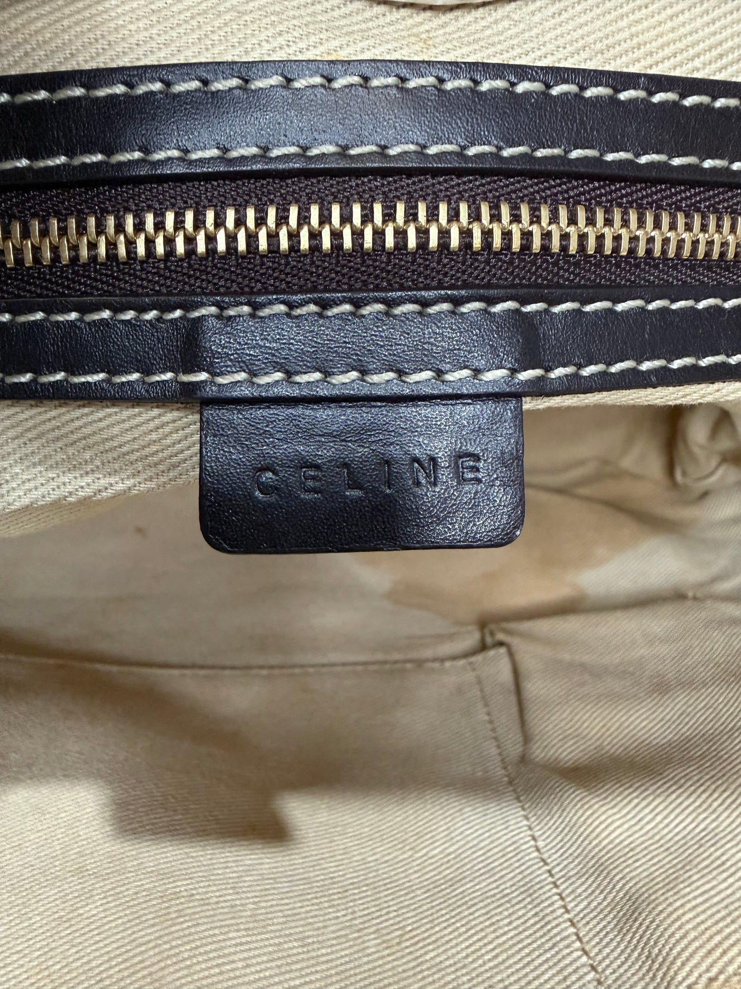 CELINE Macadam Monogram Coated Canvas Tote Bag Cream/Black