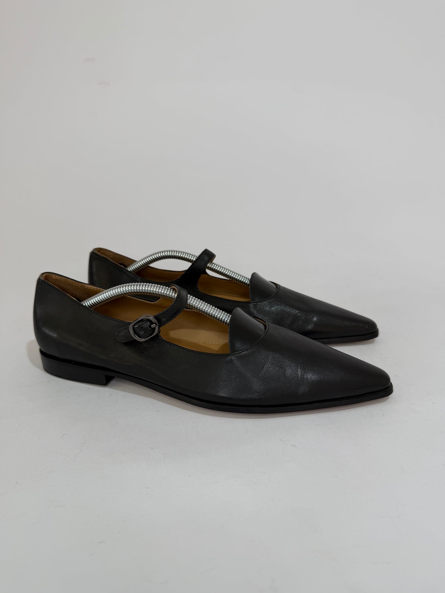 Maison Margiela Black Leather Mary Jane Ballet Flats Pointed Toe EU 36/ 6 US/ 3 UK