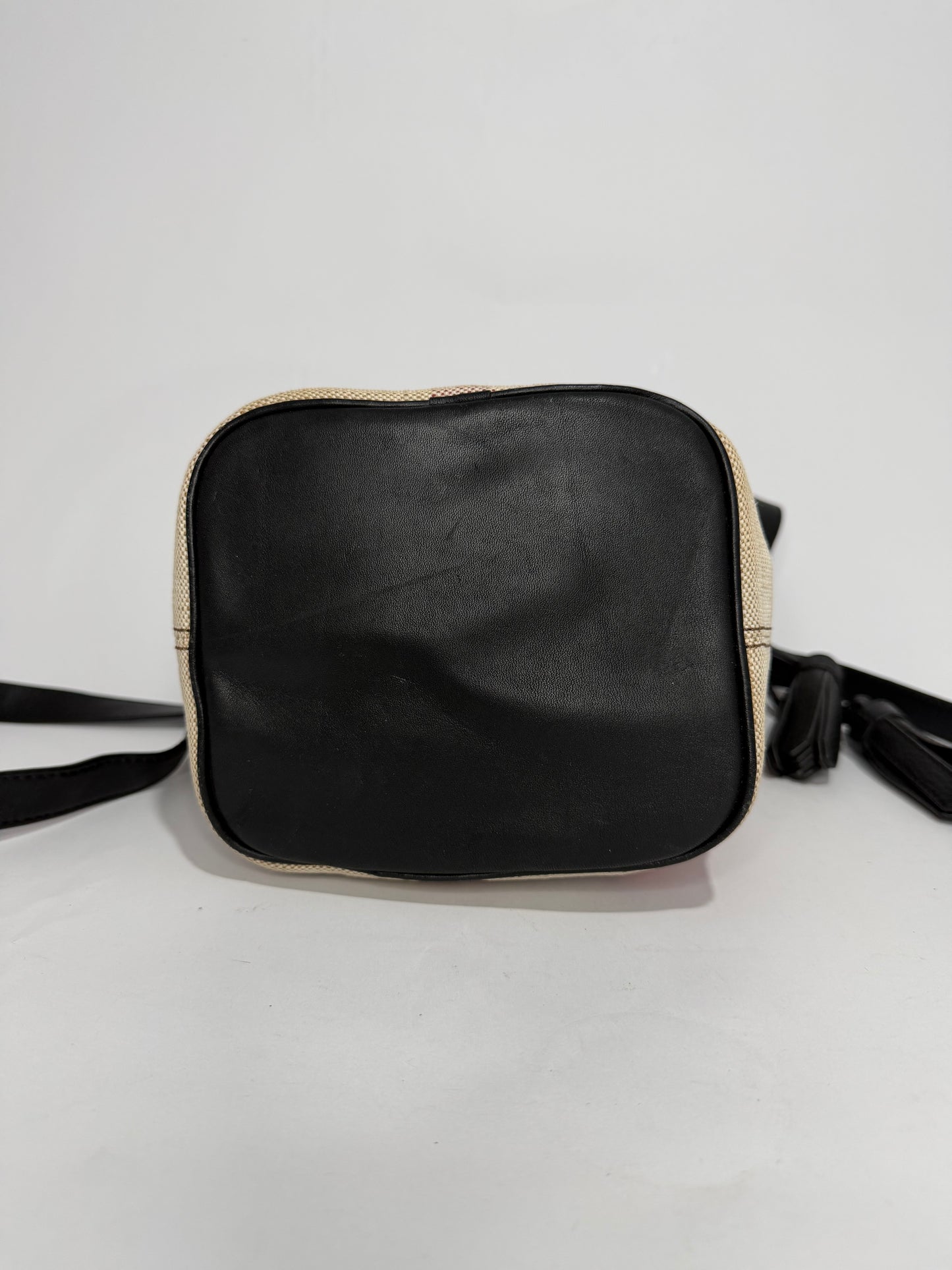 BURBERRY Canvas Mega Check Mini Ashby Tassel Crossbody Burgundy Red
