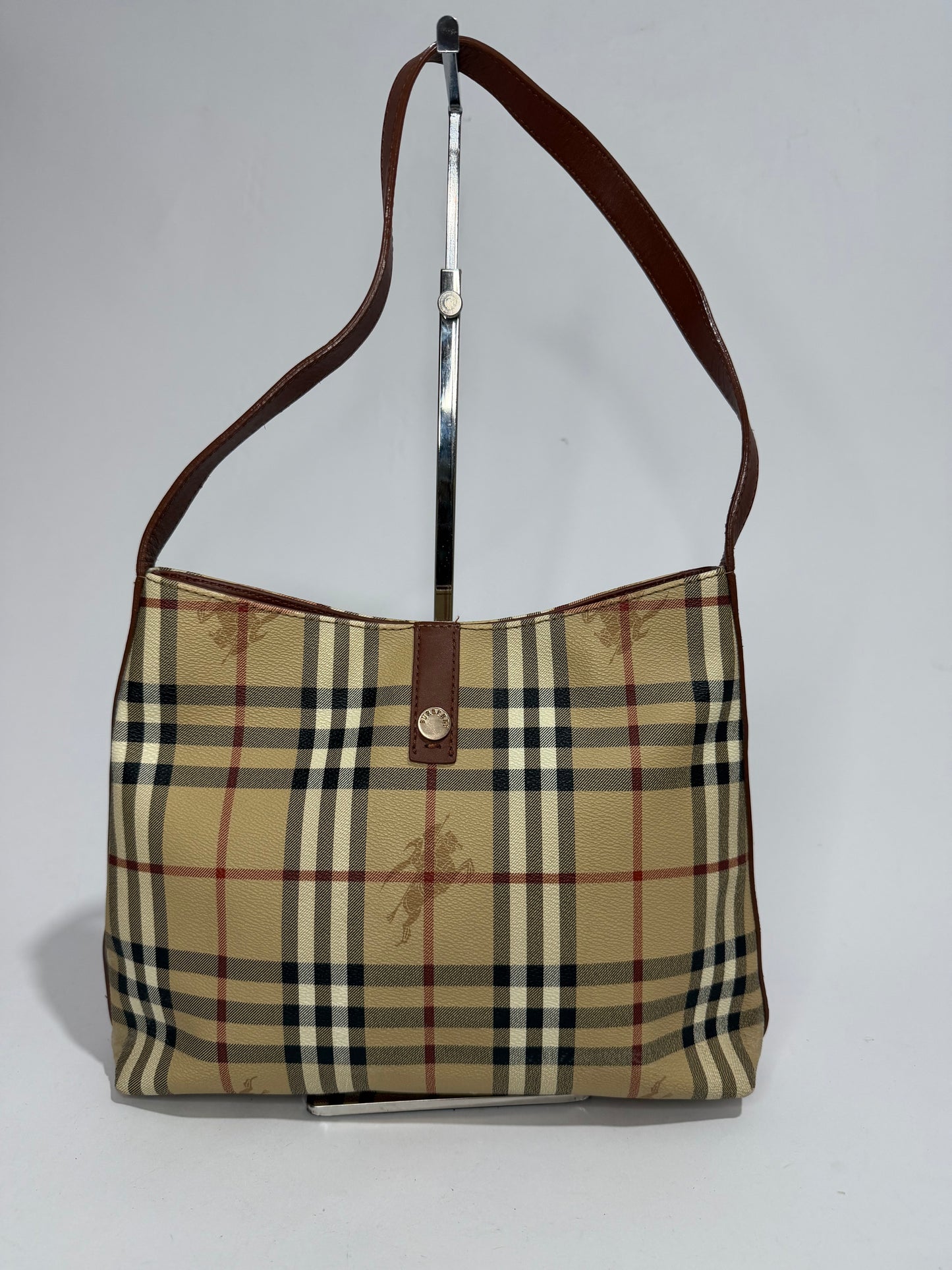 Vintage Burberry Nova Check Shoulder Bag – Beige Plaid Leather Trim Hobo Bag