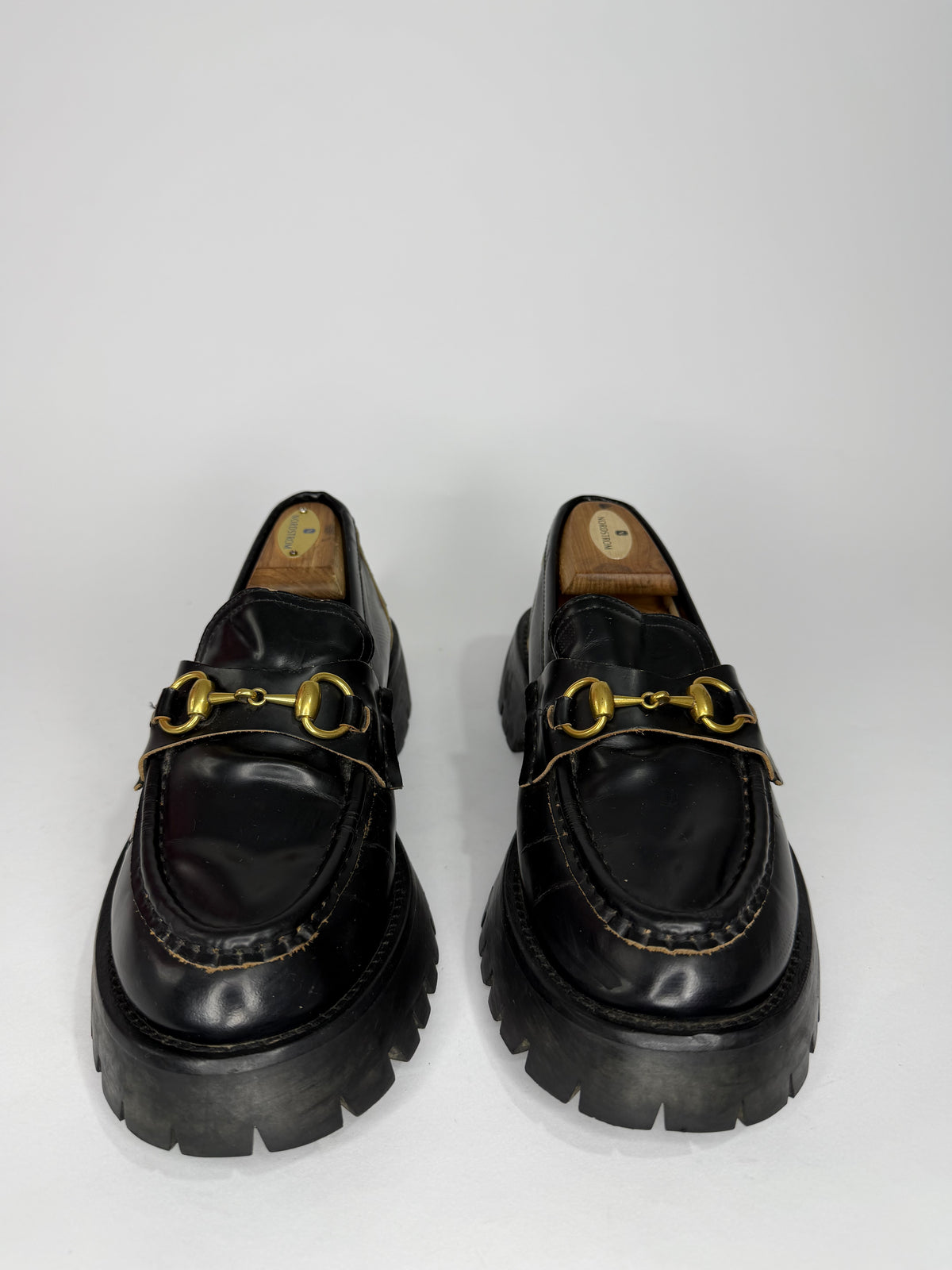 GUCCI
Cordovan Lux Womens Harald Horsebit 25mm Platform Loafers Black Size 40 EU/ 10 US