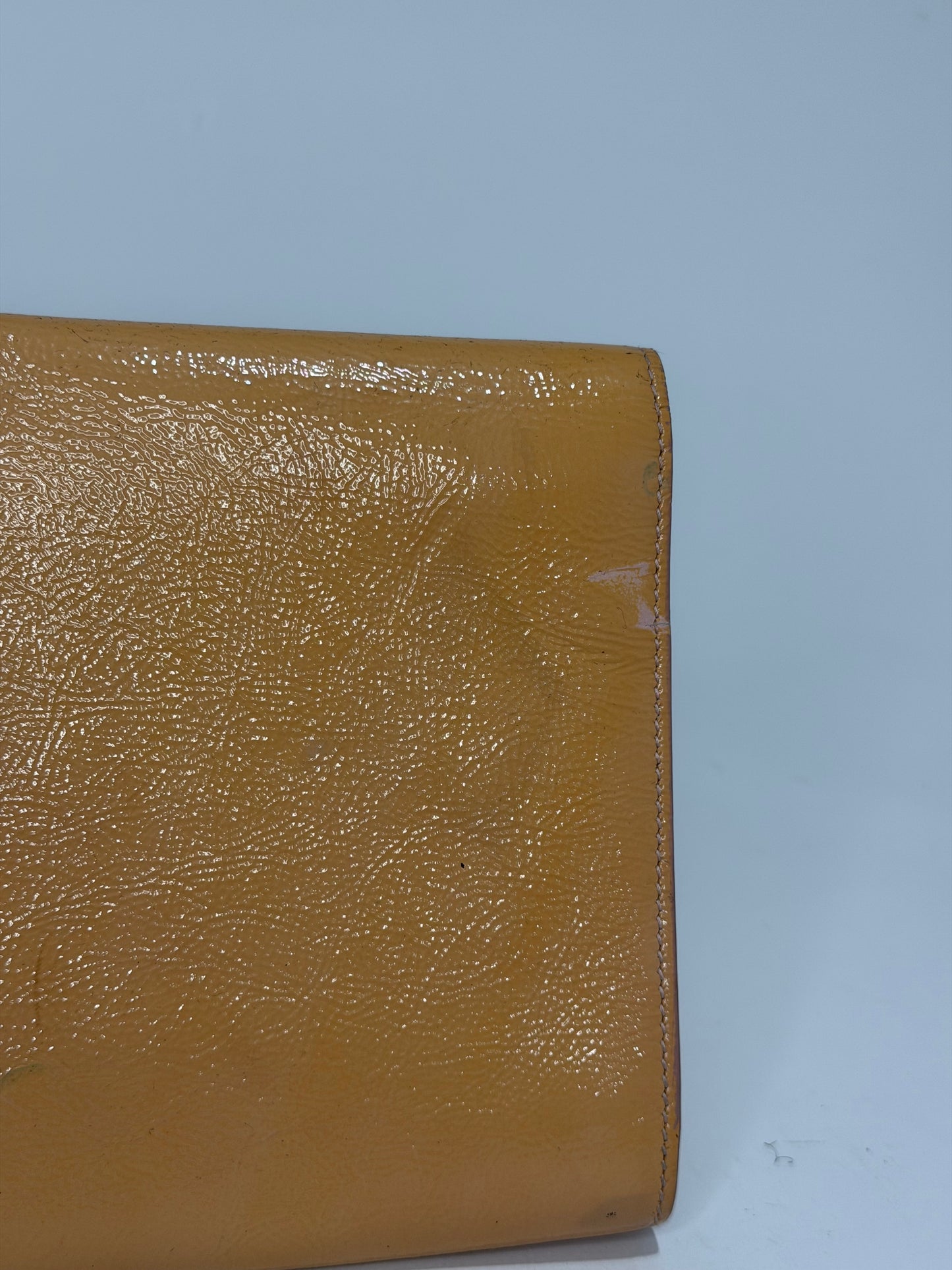 YVES SAINT LAURENT Beige Patent Leather Belle De Jour Large Clutch Bag