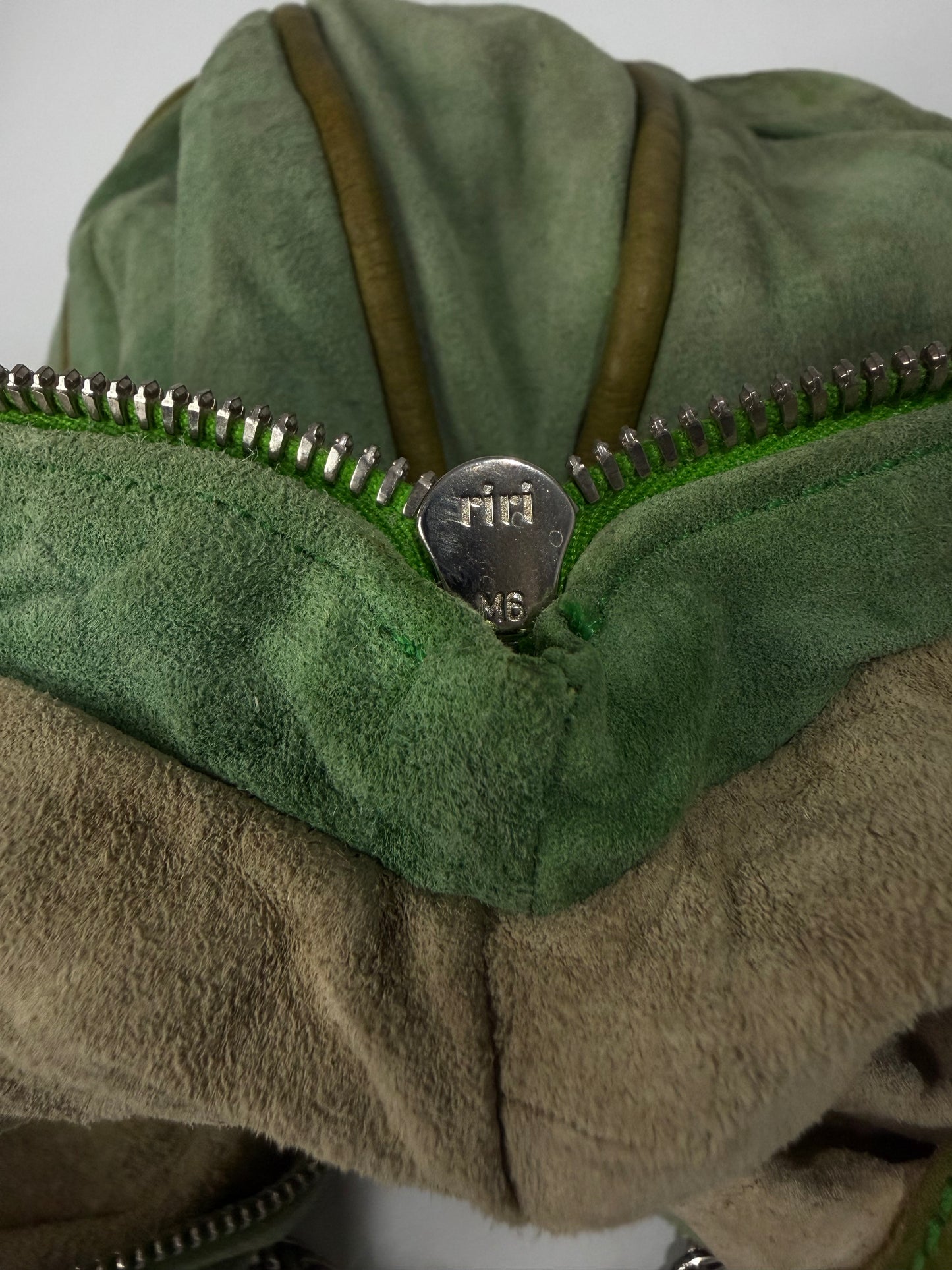 Bottega Veneta Green Suede Chain Shoulder Bag with Oversized Grommets
