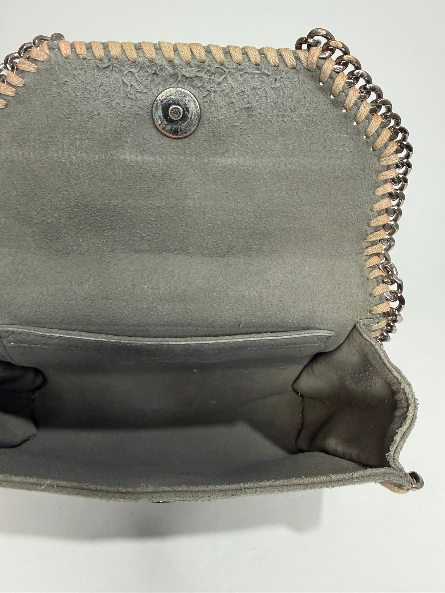STELLA MCCARTNEY
Stella Mccartney Grey Falabella Crystal Tiny Foldover Bag