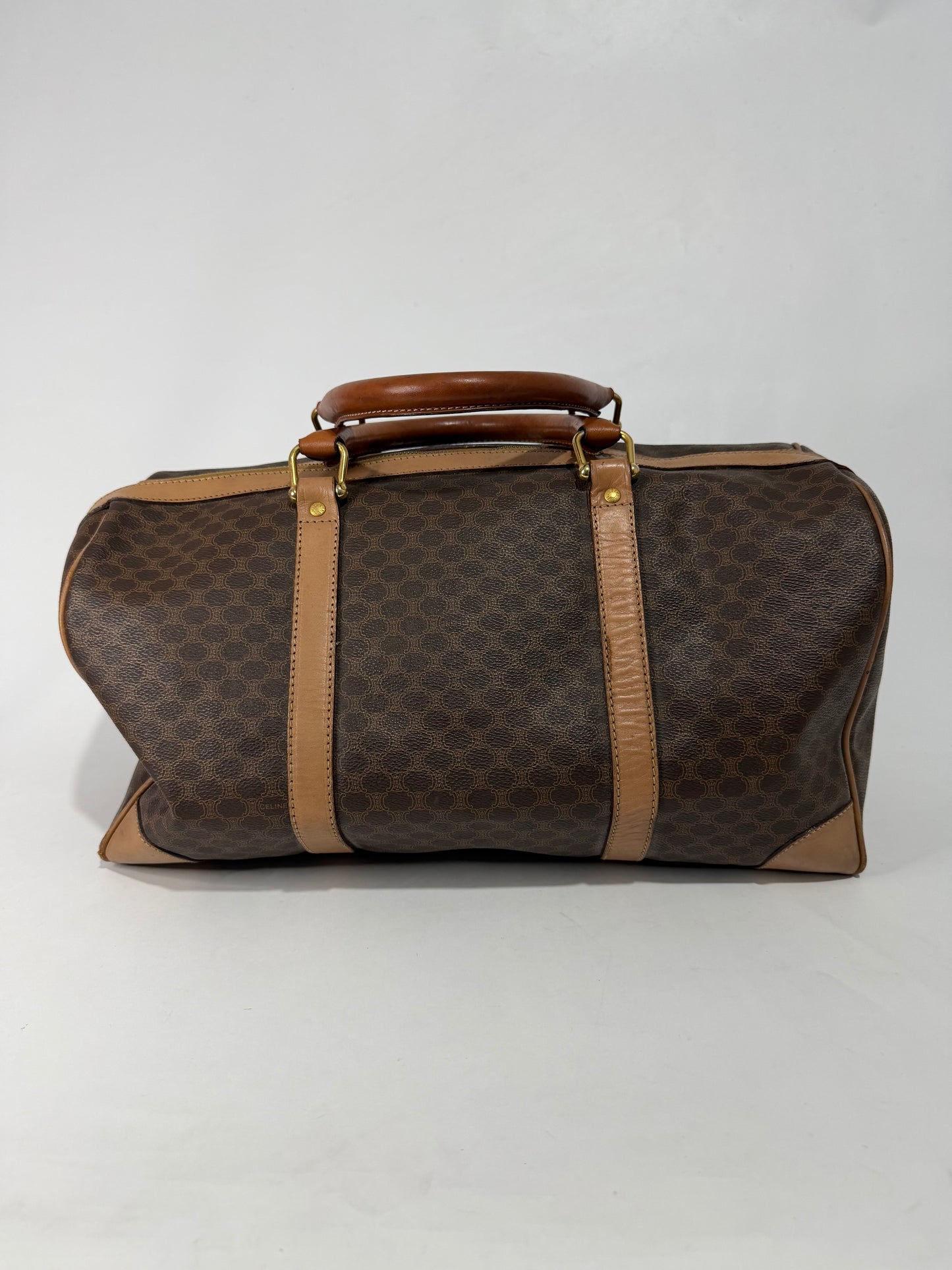 Celine Brown Triomphe Coated Canvas Large Voyage Duffle Bag