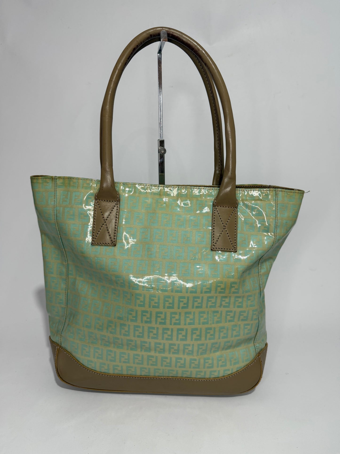 Fendi Zucca Mint Green Patent Tote Bag