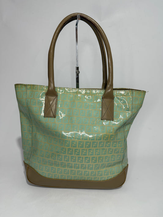 Fendi Zucca Mint Green Patent Tote Bag