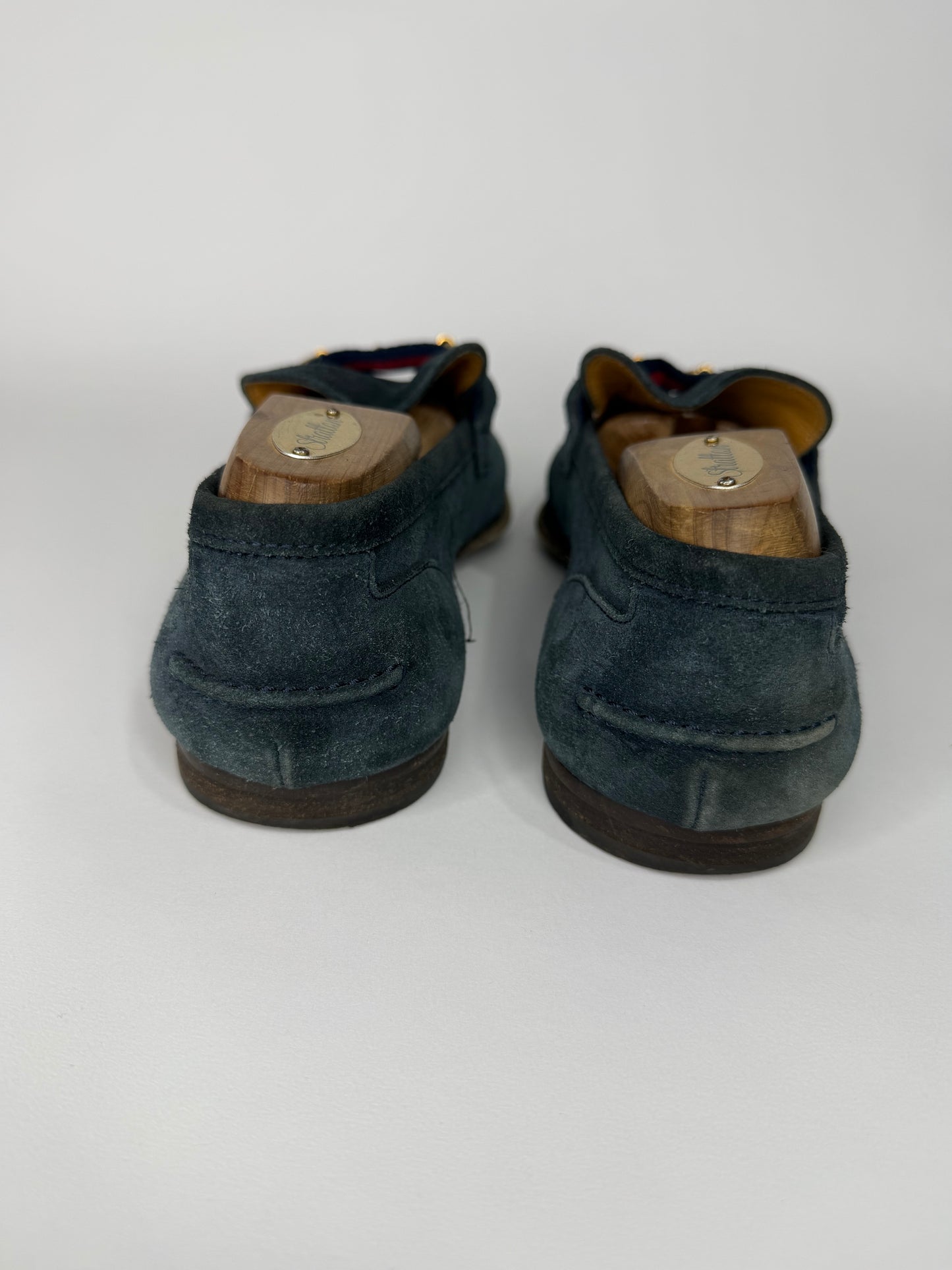 Gucci Navy Blue Suede Web Horsebit Loafers Size 8.5 UK/ 9.5 US/ 42.5 EU