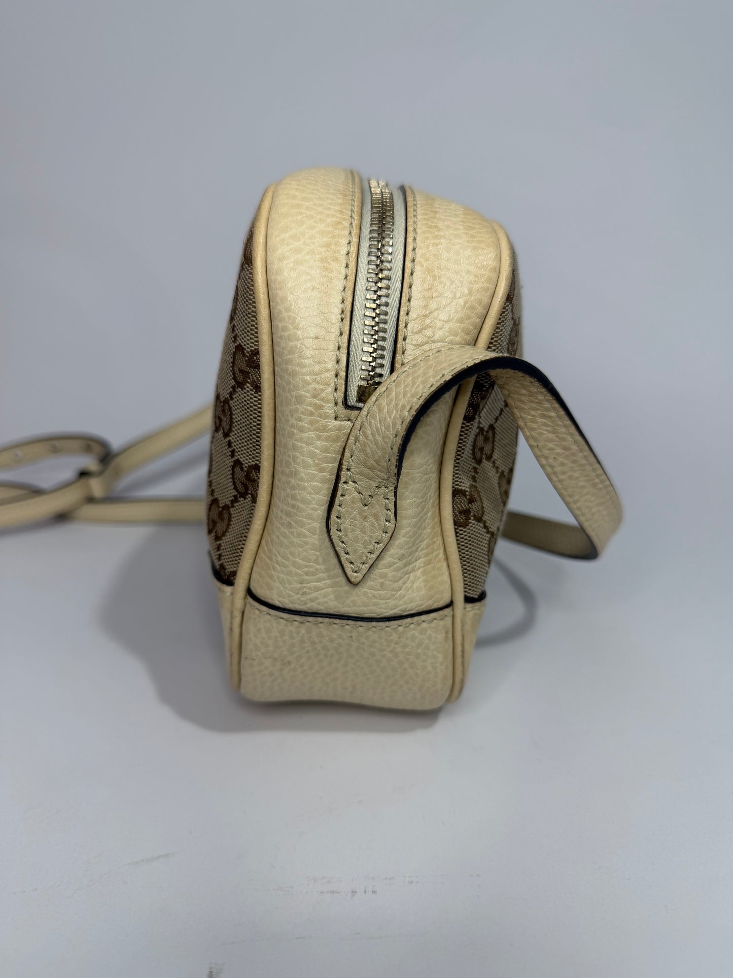 GUCCI
Monogram Dollar Calfskin Mini Bree Messenger Bag Beige Ebony Avoire