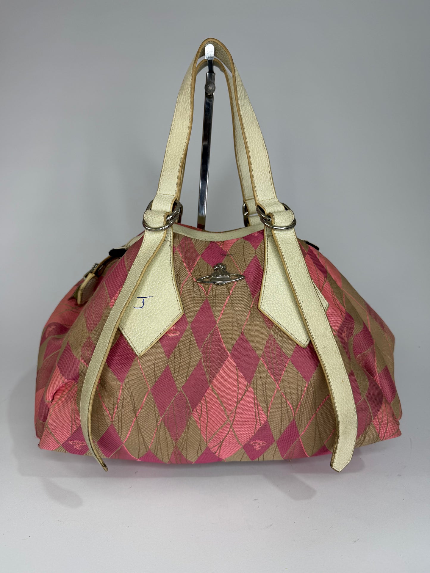 Vivienne Westwood Vintage Pink & Brown Argyle Leather-Trimmed Shoulder Bag