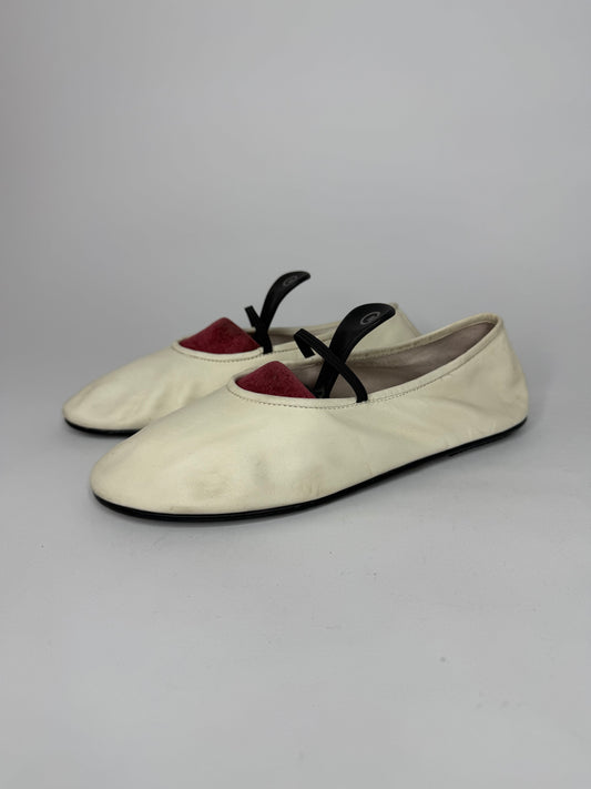 The Row Off White Leather Elastic Ballet Flats Size 37 EU/ 7 US