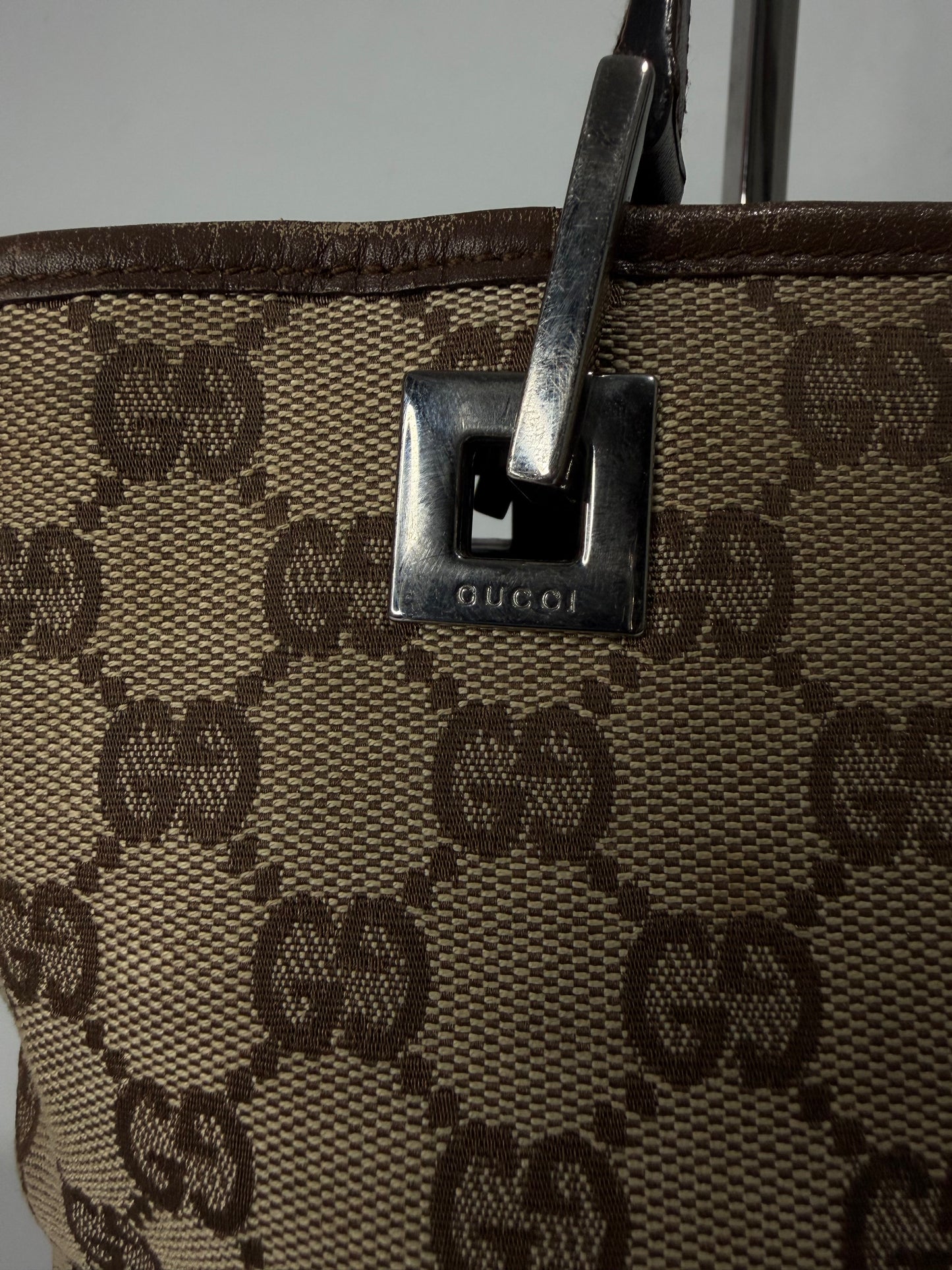 Gucci Beige/Brown GG Canvas and Leather Bucket Tote