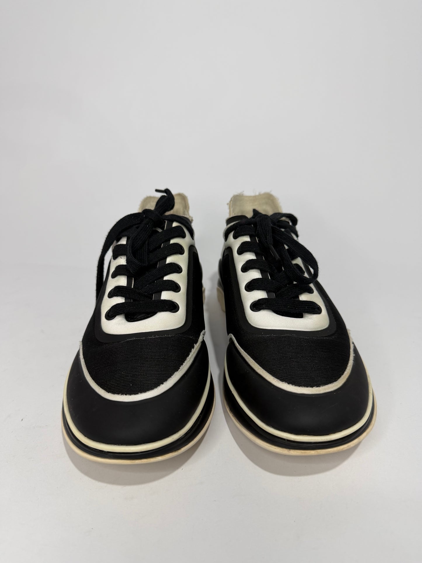 CHANEL Lycra CC Sneakers Black White Size 40 EU/ 10 US