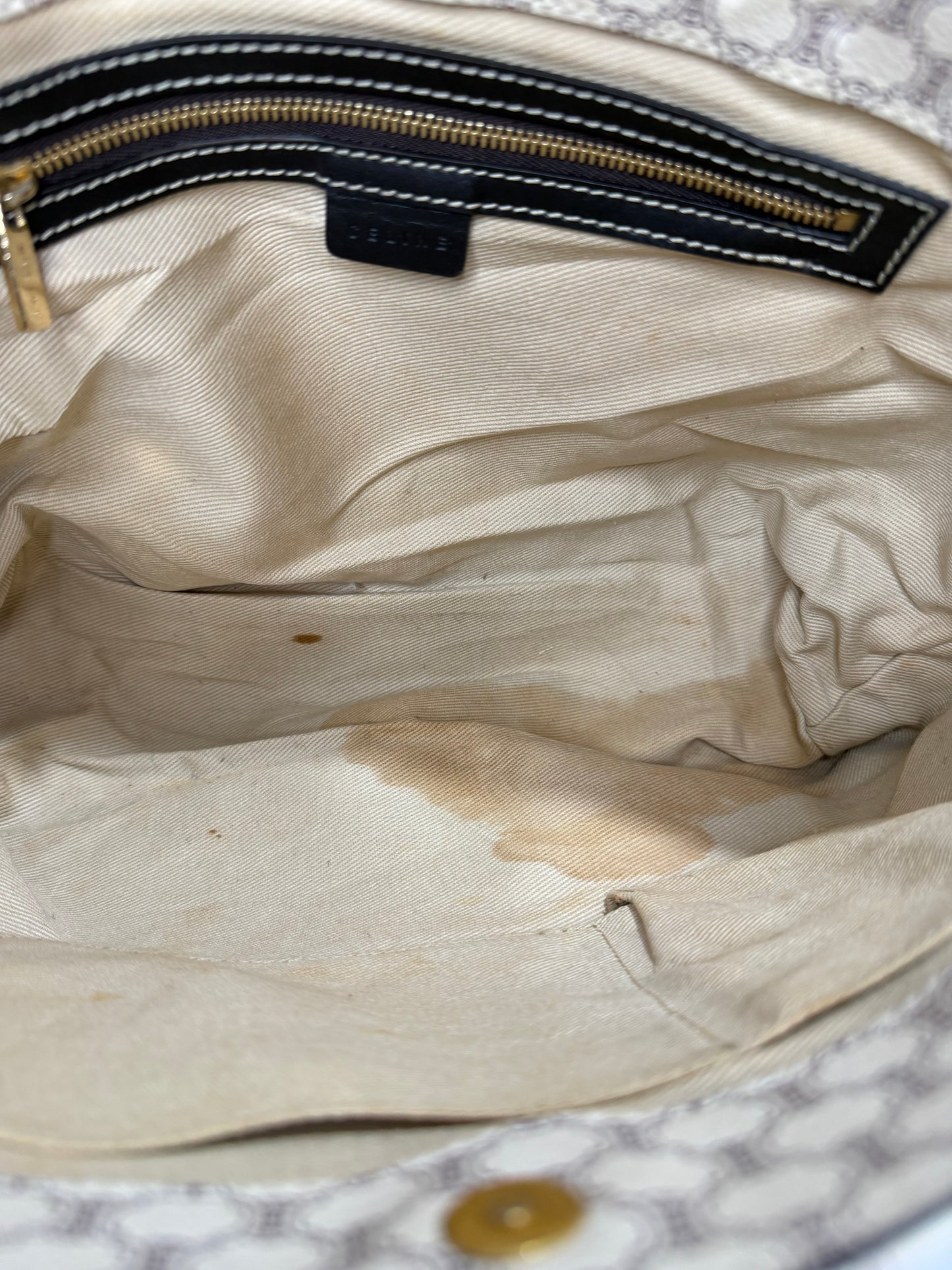 CELINE Macadam Monogram Coated Canvas Tote Bag Cream/Black