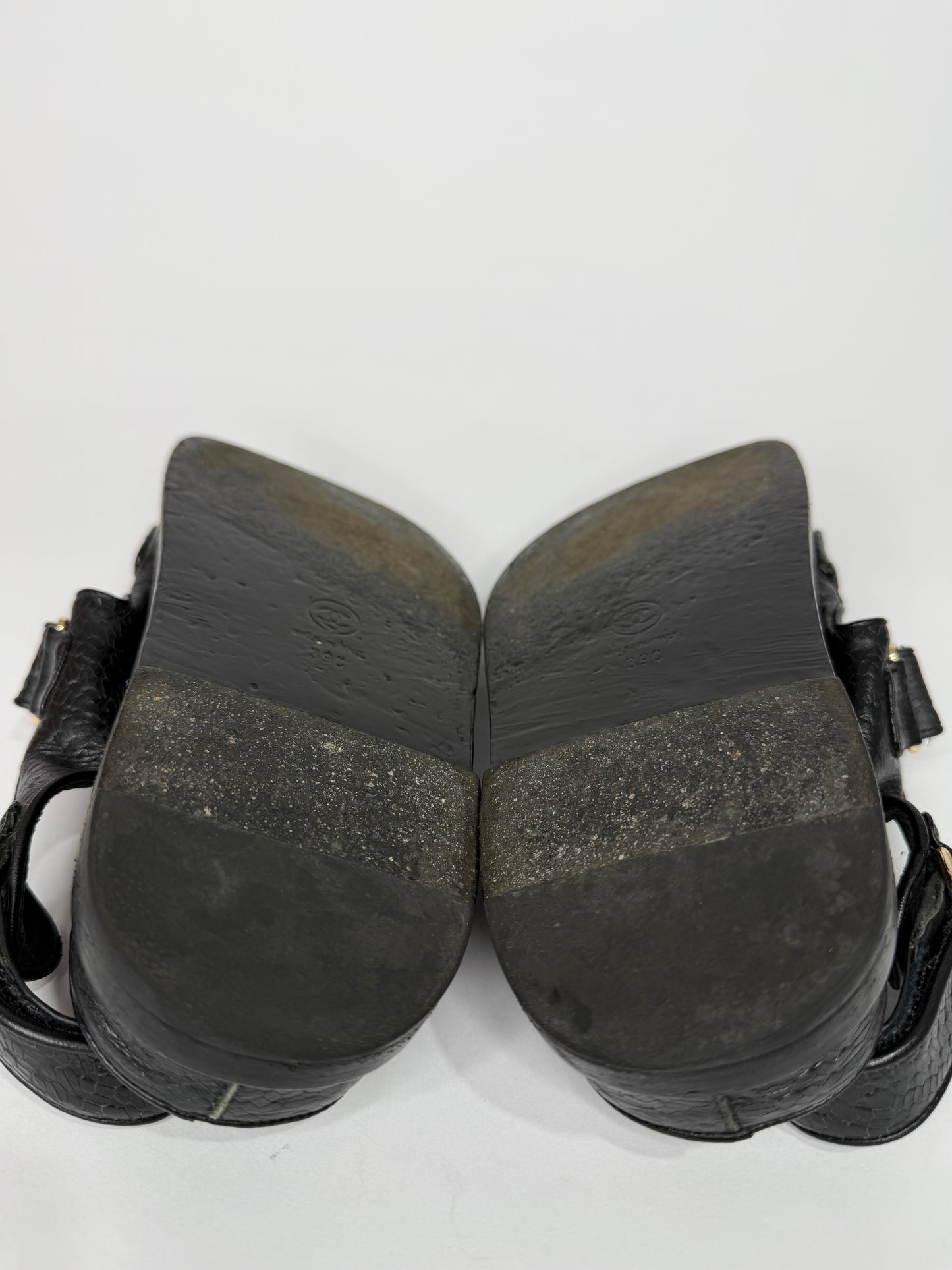 Chanel Black Leather Dad Slingback Sandals Size 39 EU/ 9 US