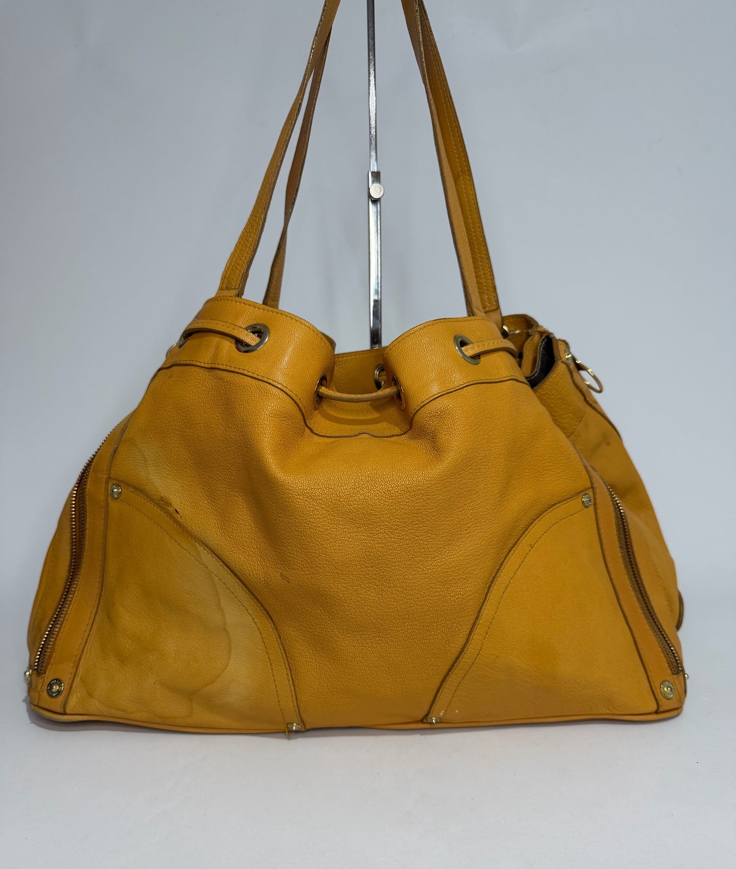 Mulberry Mustard Yellow Leather Drawstring Tote Bag