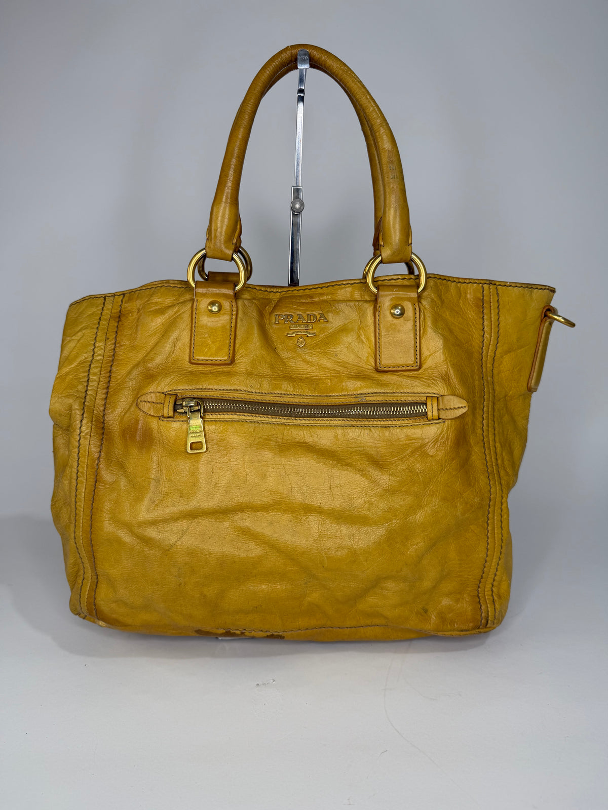 Prada Yellow Leather Top Handle Bag