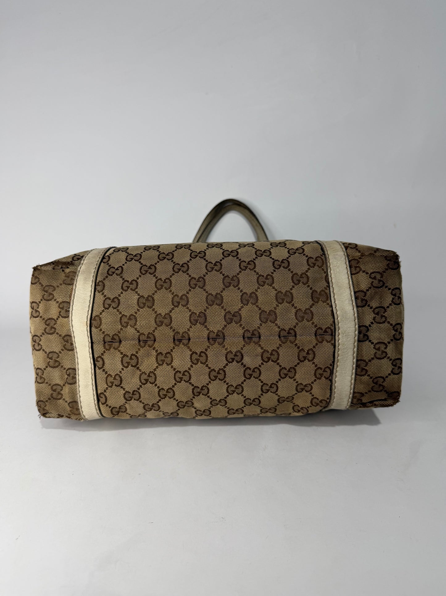 Gucci Beige/White GG Canvas and Leather Medium New Ladies Web Tote
