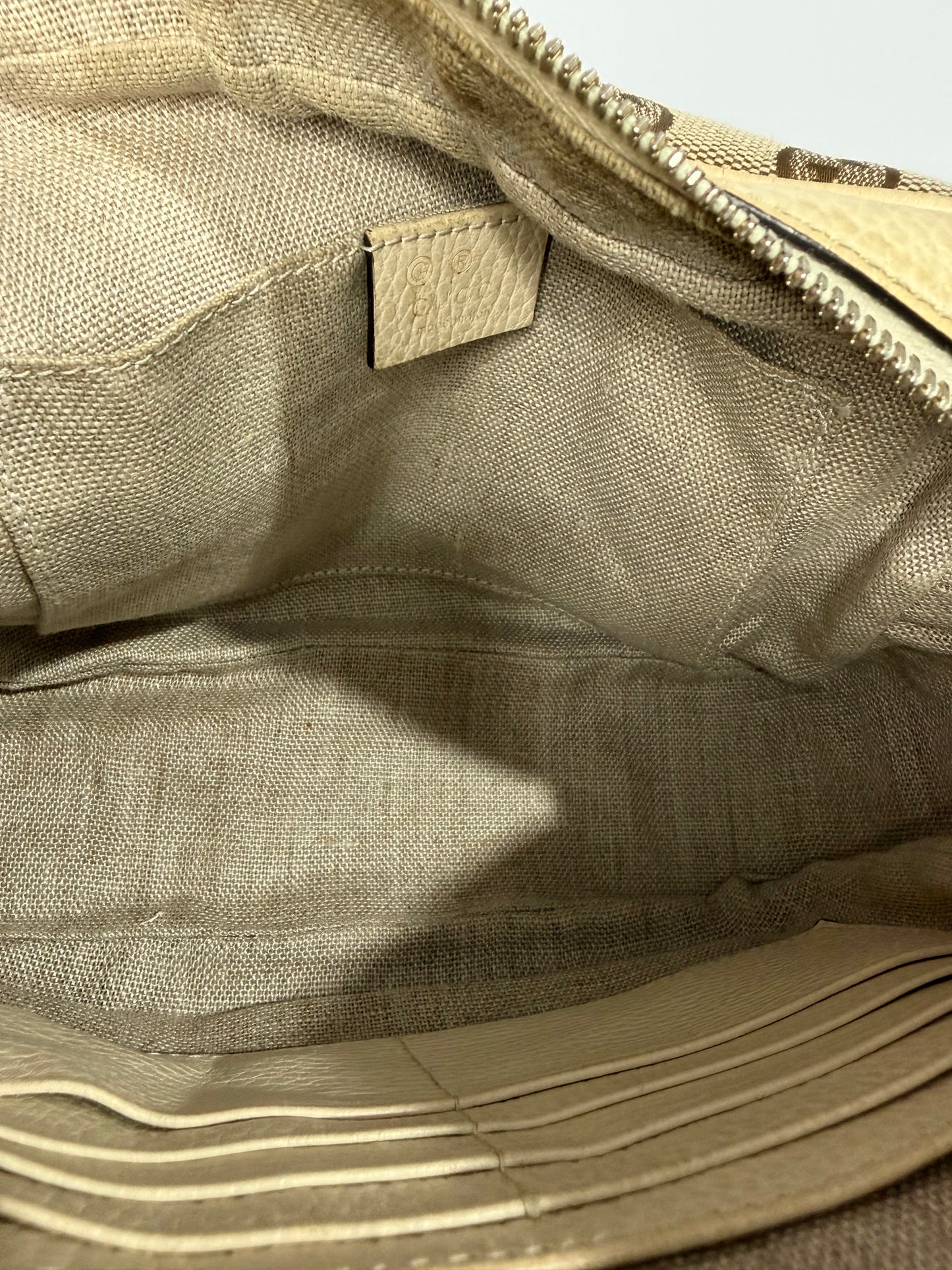 GUCCI
Monogram Dollar Calfskin Mini Bree Messenger Bag Beige Ebony Avoire