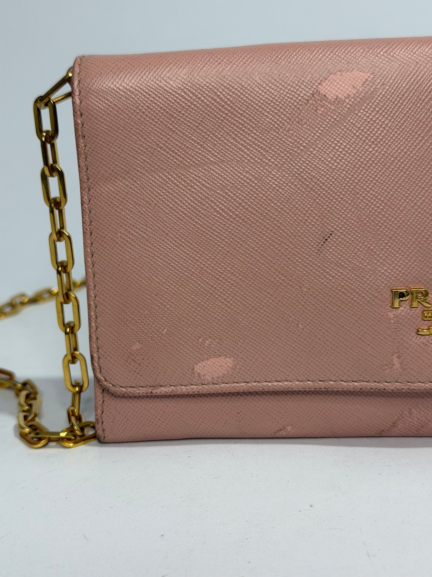 Prada Pink Saffiano Metal Leather Wallet on Chain