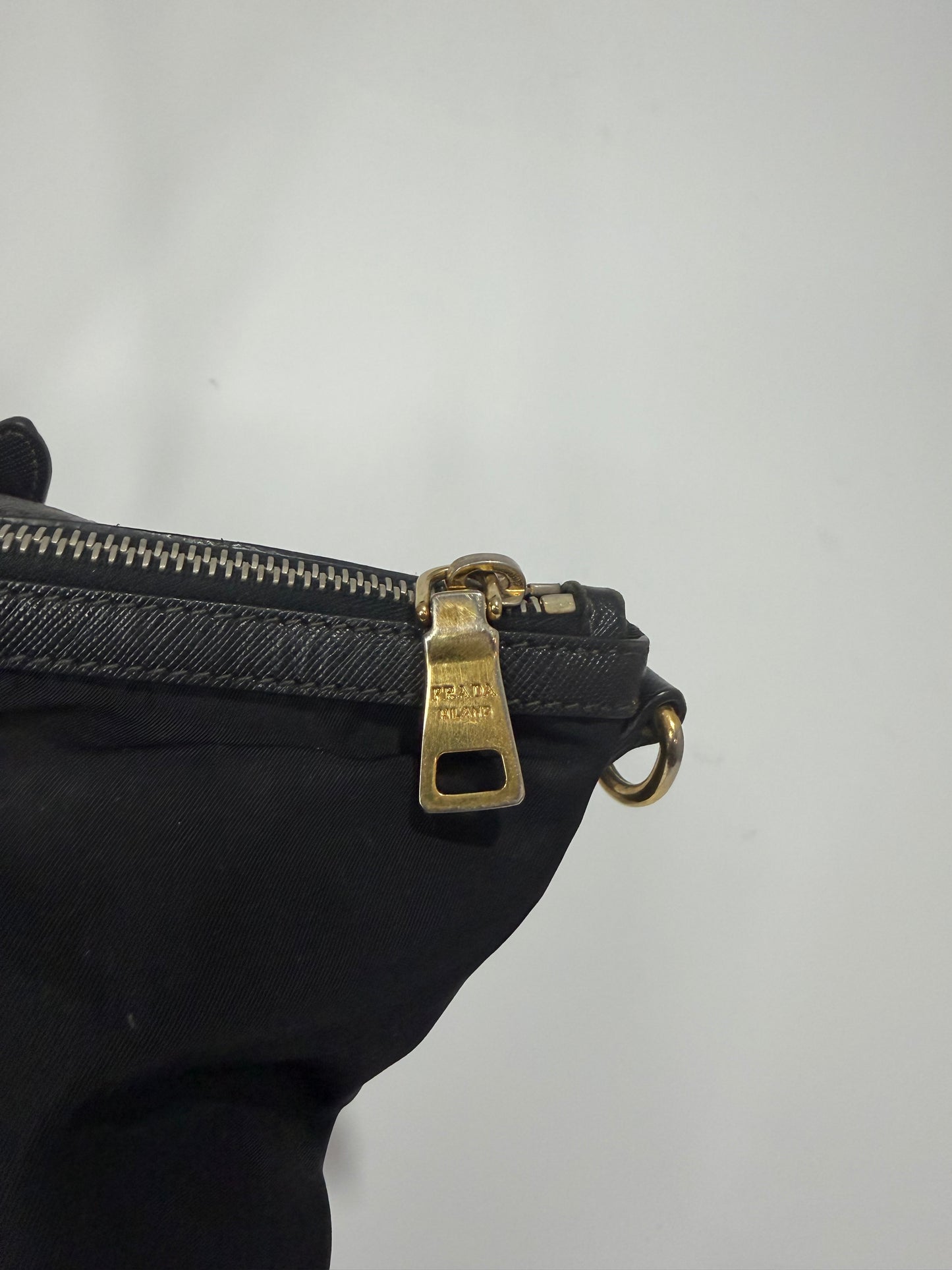 Prada Black Saffiano Leather trimmed Nylon Tessuto Tote Bag