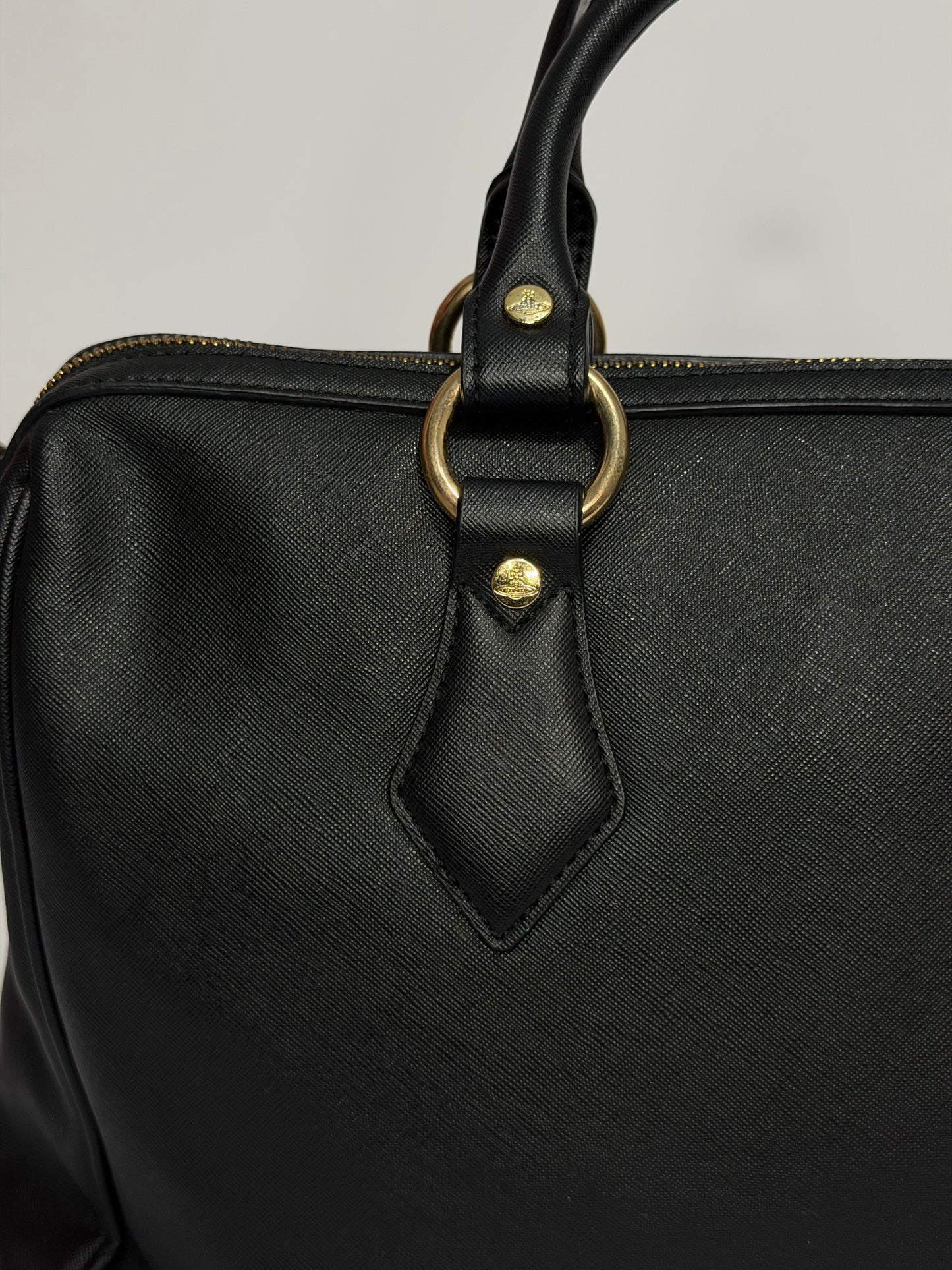 Vivienne Westwood Black Saffiano Leather Orb Tote / Bowler Bag