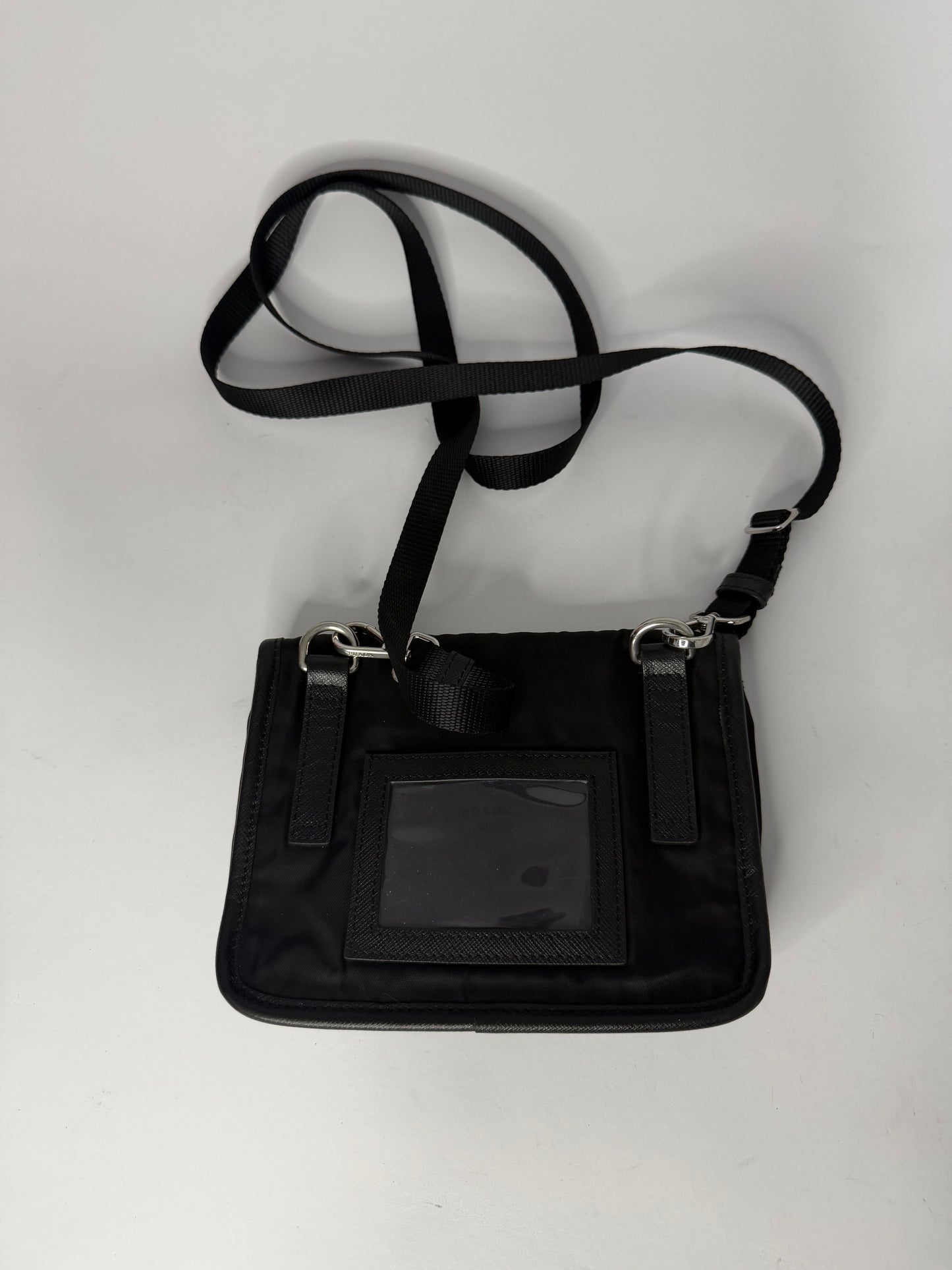 Prada Black Re-Nylon and Leather Flap Crossbody Bag
